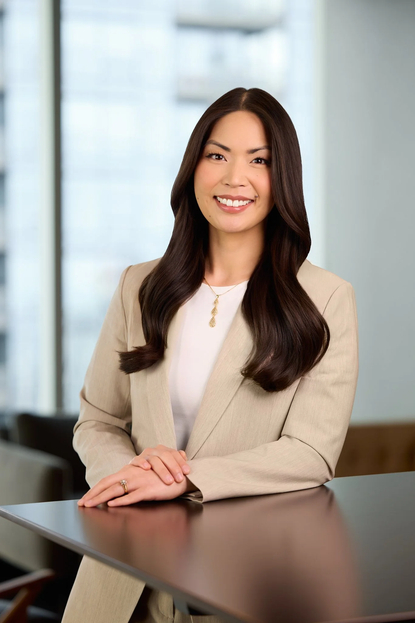 Corporate Portrait Lawyer Standing and Leaning on Table Top - Edmonton
