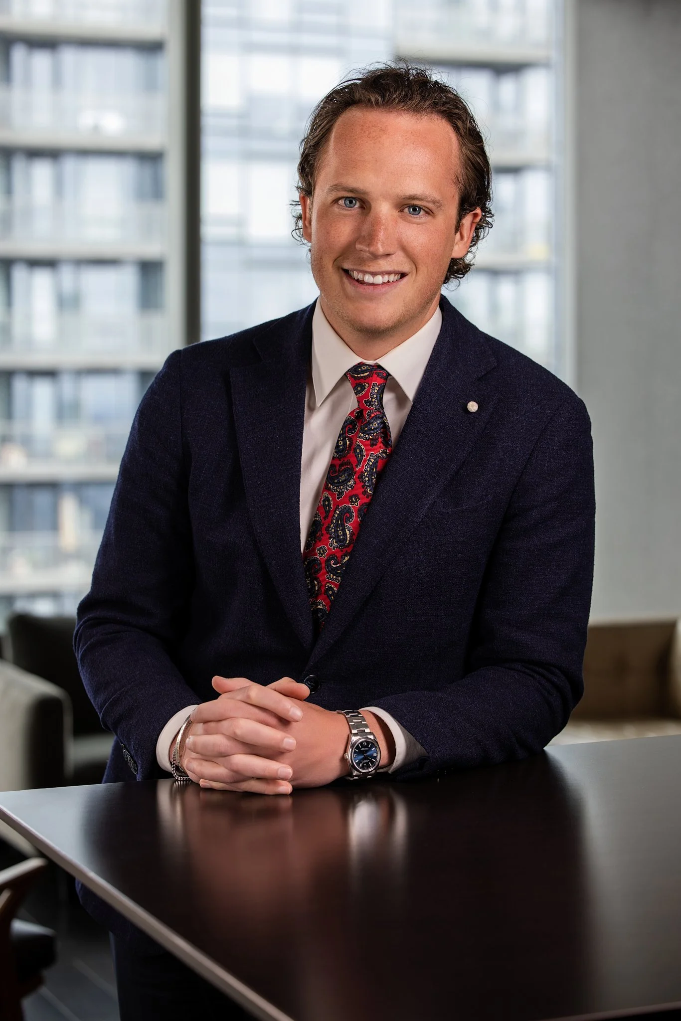 Corporate Portrait Lawyer Leaning on Table Top - Edmonton