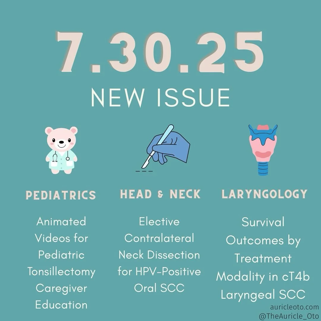 Auricle Issue 07-30-25
Medical student feature:
Krithika Kuppusamy, MS4
University of Pennsylvania Perelman School of Medicine
Class of 2026 (MD)
And her article: 
Evaluating Adverse Outcomes After Myringotomy or Tube Placement in Head and Neck Can