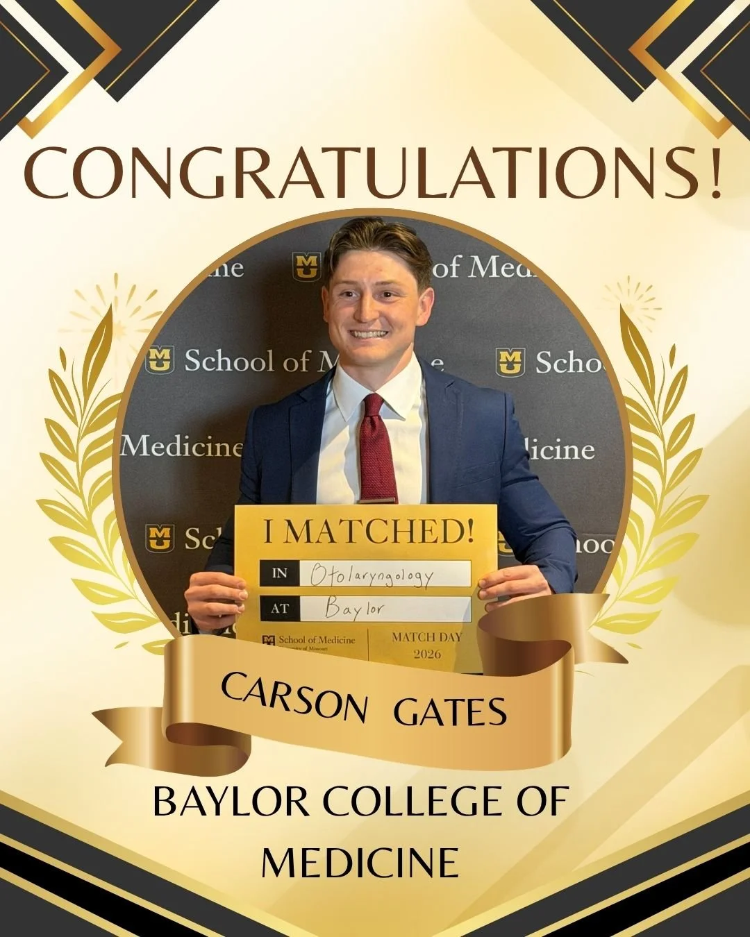 Continuing our celebration of The Auricle team &mdash; congratulations to Carson Gates, one of our social media team members, who matched into otolaryngology at Baylor!

More match highlights coming soon!

#Match2026 #TheAuricle #OtoMatch #Otolaryngo