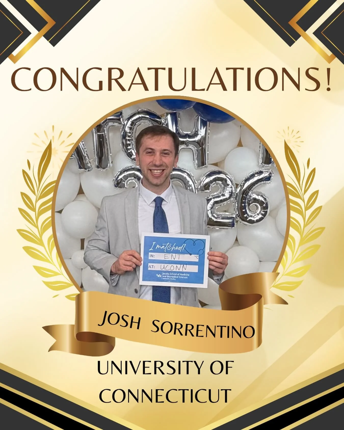 Next up in our Match Spotlight is Josh Sorrentino, one of our awesome Summary Writers on The Auricle Team!  Congratulations on matching into Otolaryngology at UCONN! ⭐️🥼