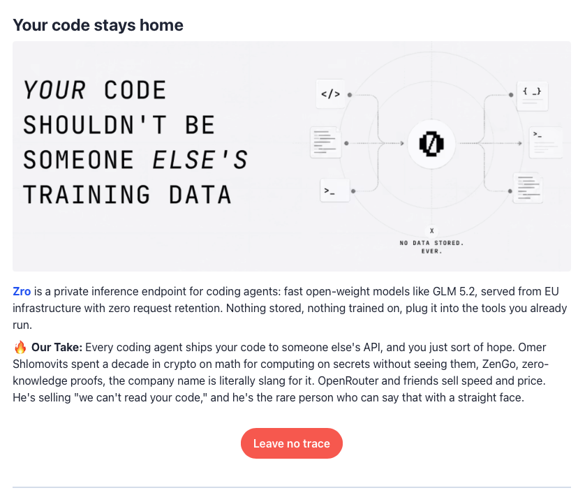 Zro won Product Hunt 2nd place product of day and was featured on Product Hunt newsletter