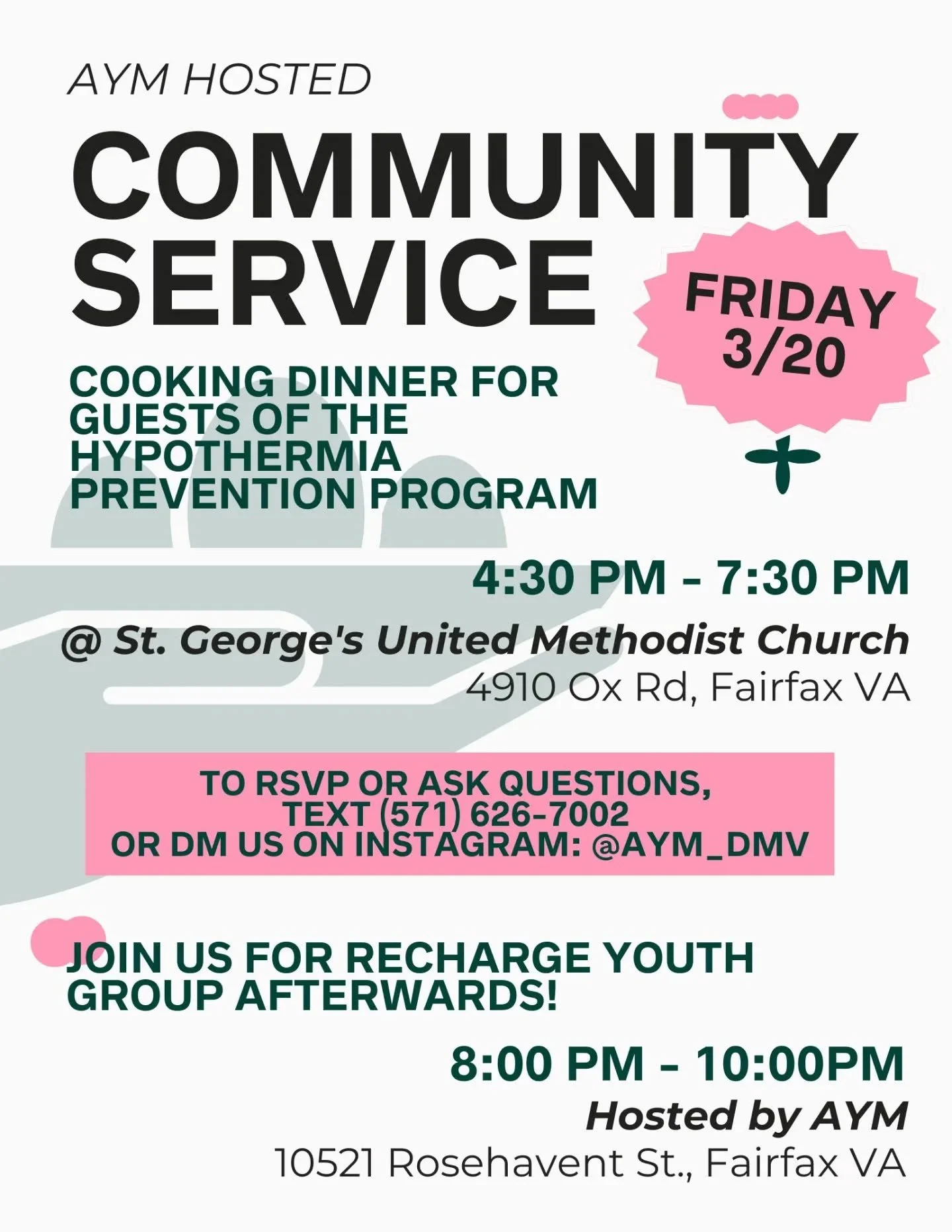 For Virginia high schoolers!! This Friday we'll be serving our community together! Comment, DM, or text us to let us know if you're coming (unless you already signed up in person last Friday)