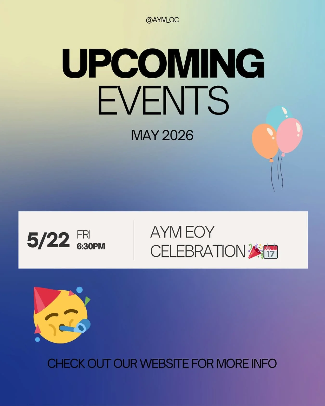 here&rsquo;s the inside scoop of what&rsquo;s goin&rsquo; on this week! 👆

check out our website for more info &amp; sign up!

#AYMOC #weekendplans #endofyearcelebration #fun #youth