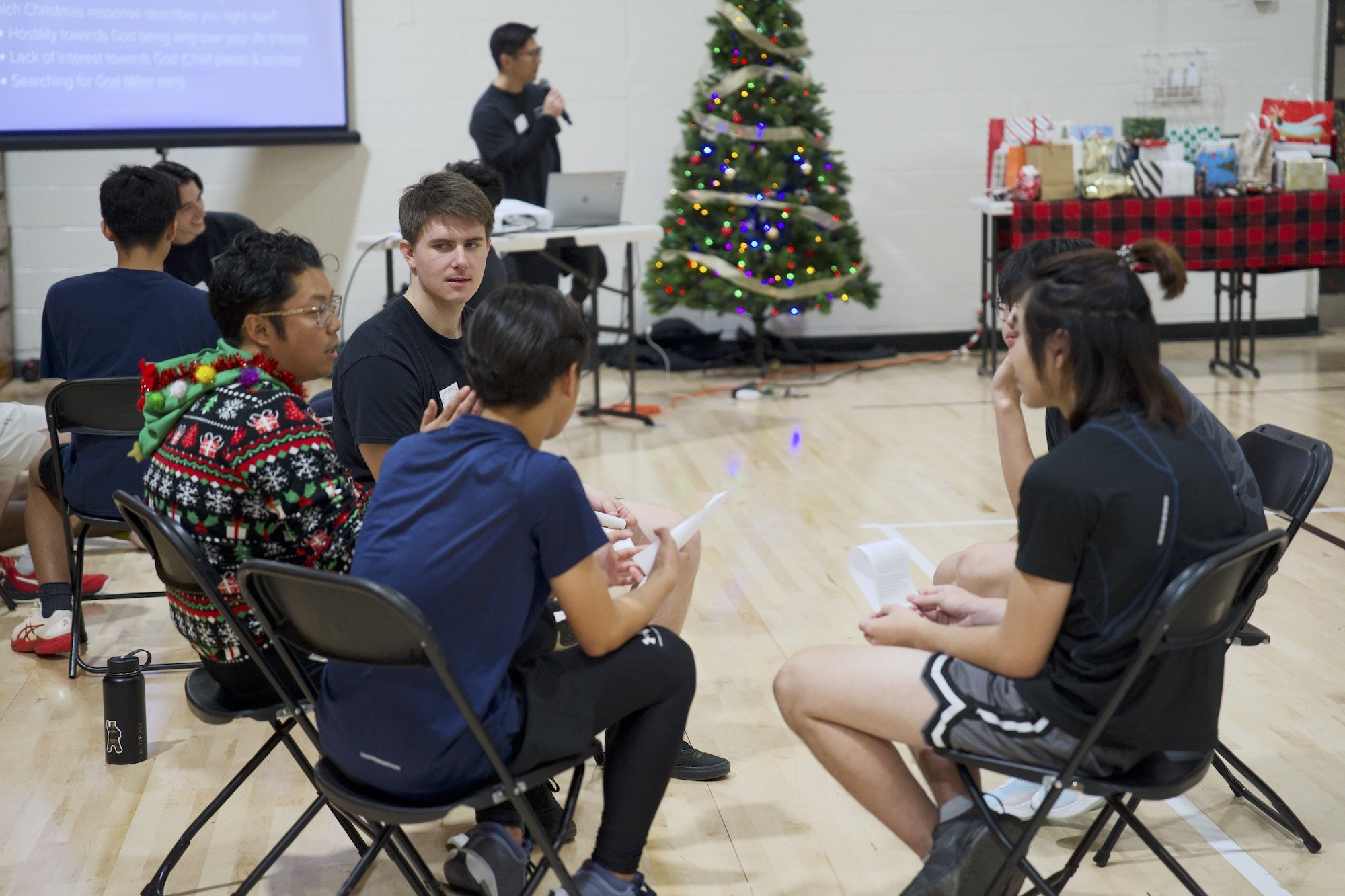 Discussion with a group of high schoolers during AYM Youth Group time