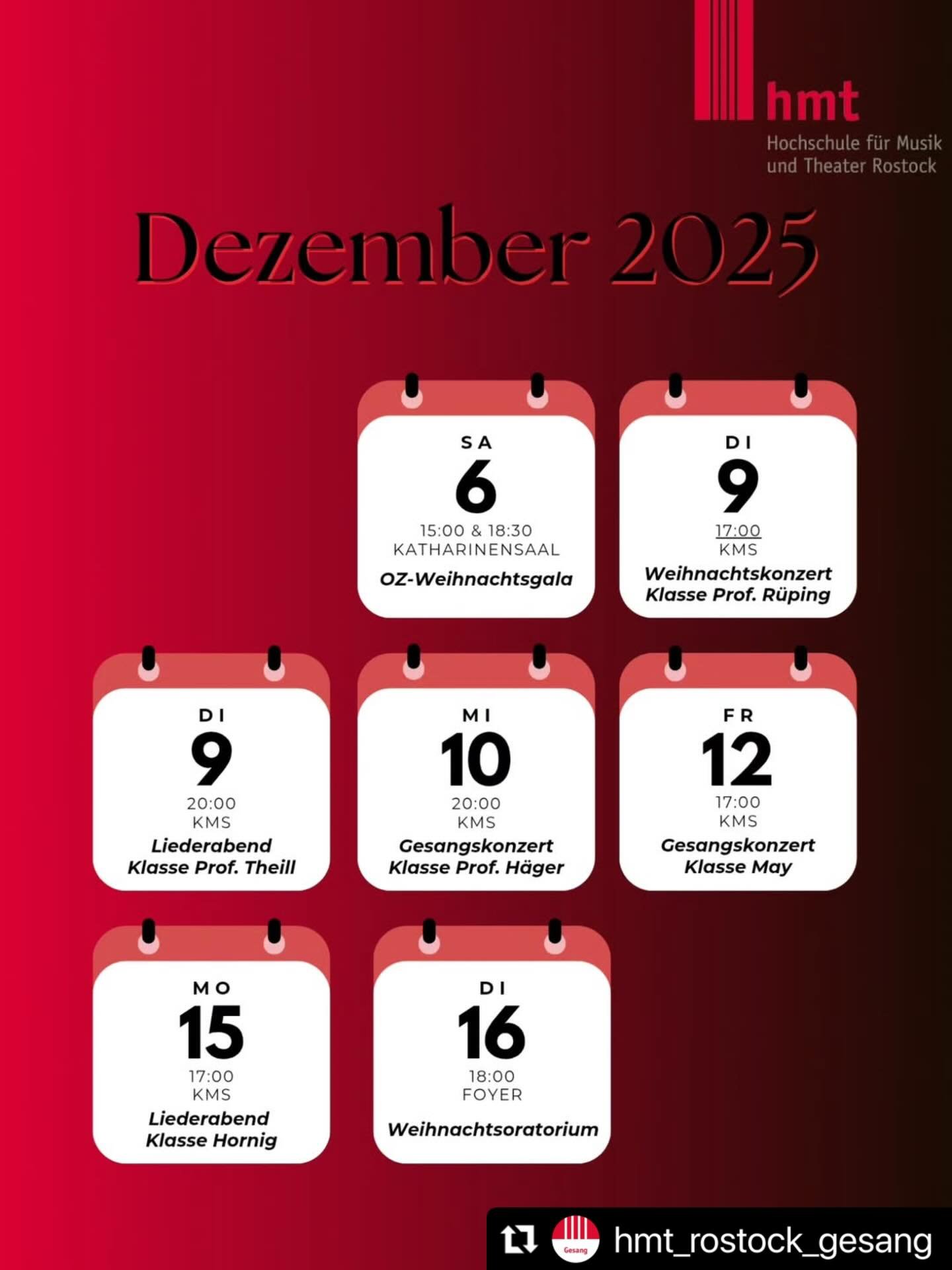 Herzliche Einladung zum Klassenabend am 15.12.2025 um 17:00 im Kammermusiksaal der hmt Rostock. ✨@hmt_rostock_gesang