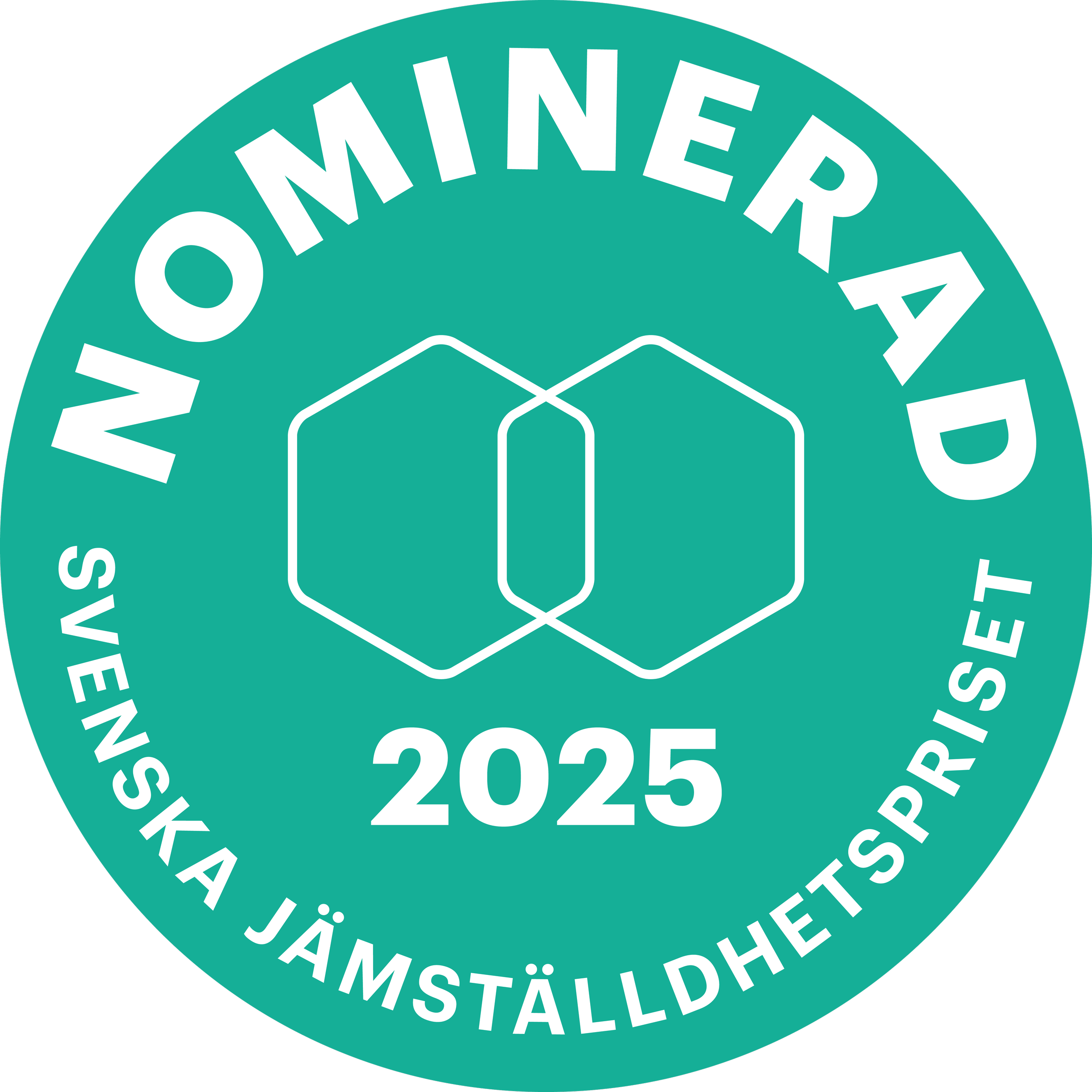 Emblem som visar att Skärmtrygg Barndom är nominerad till Svenska Jämställdhetspriset 2025.
