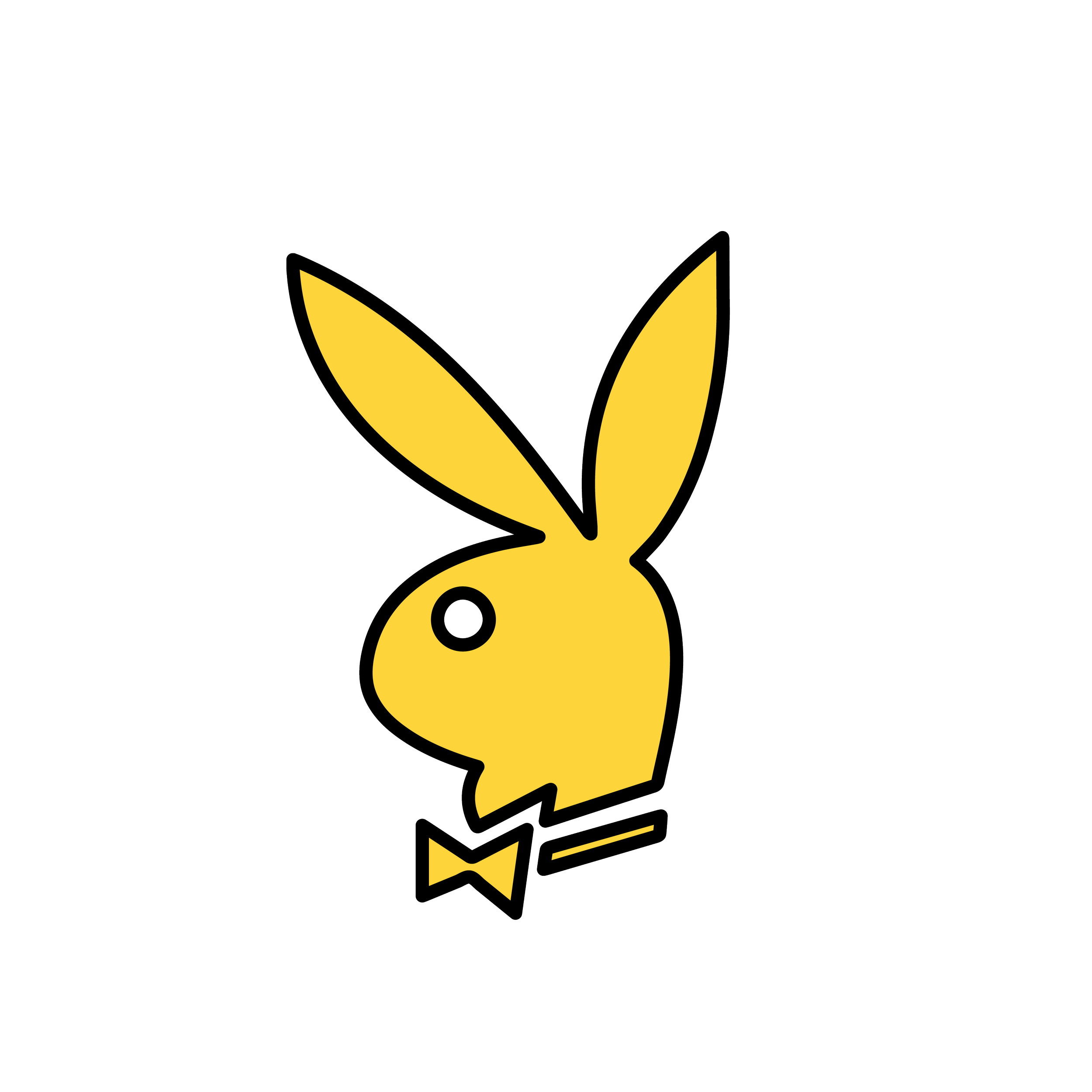 En svart och gul ikon av en playboy-kanin.
