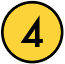 Svart fyra i en gul cirkel med svart ram.