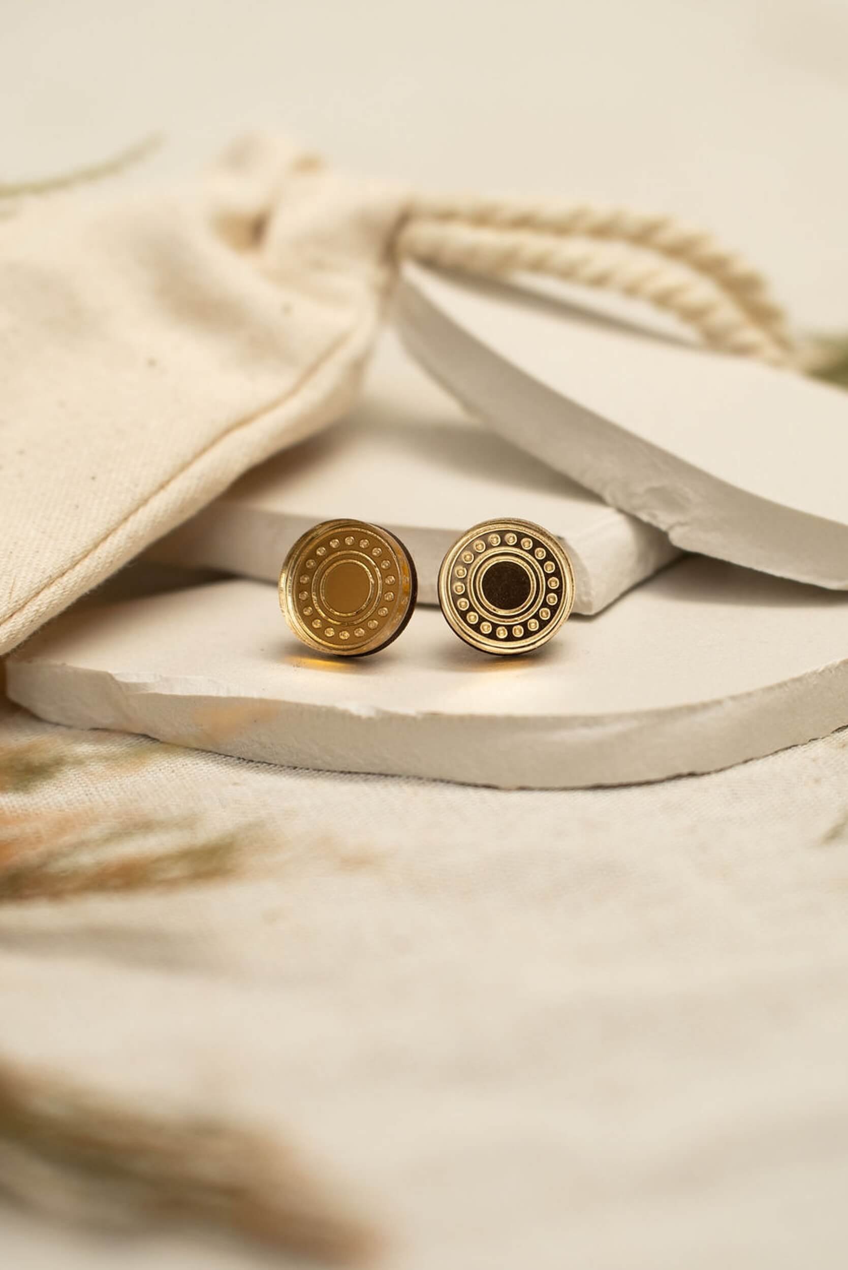 laser-cut acrylic disc stud earrings in mirror gold