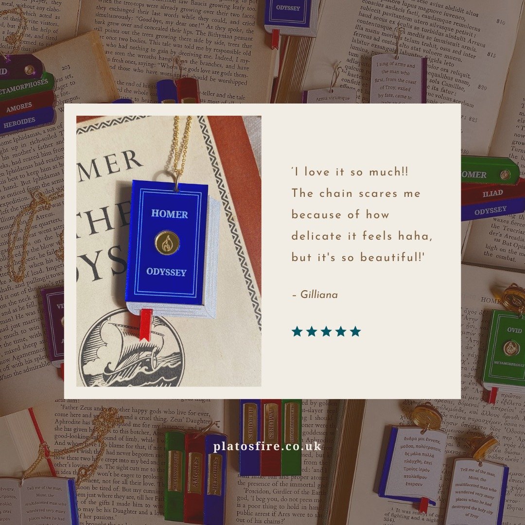 📘 homer's odyssey book cover necklace 📘

i spent a good few months testing out different chains before i launched my first collection, and have used the same supplier ever since. they're super fine and lightweight, gold filled (not plated!) and mor