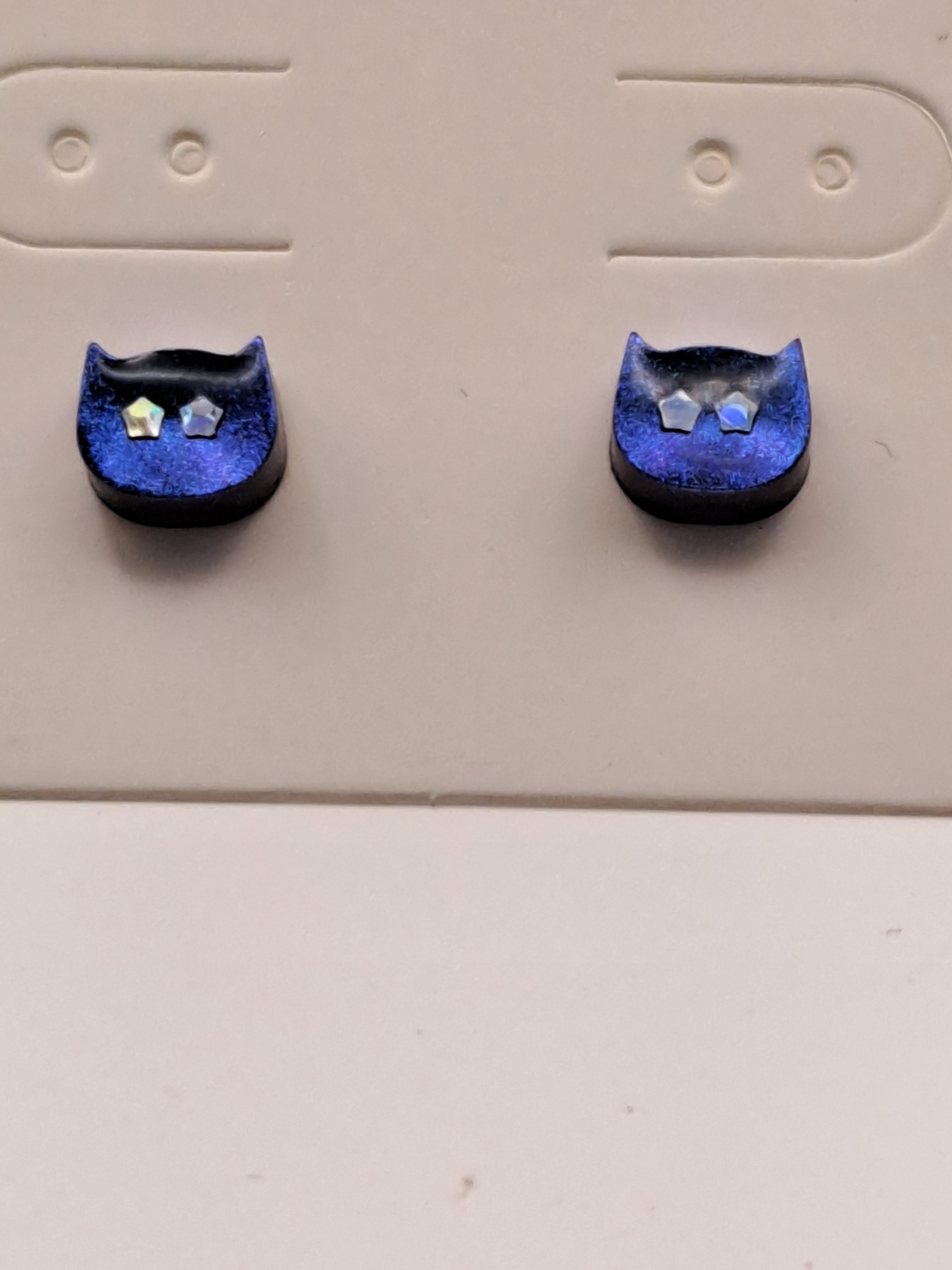 Blue Cat Stud Earrings