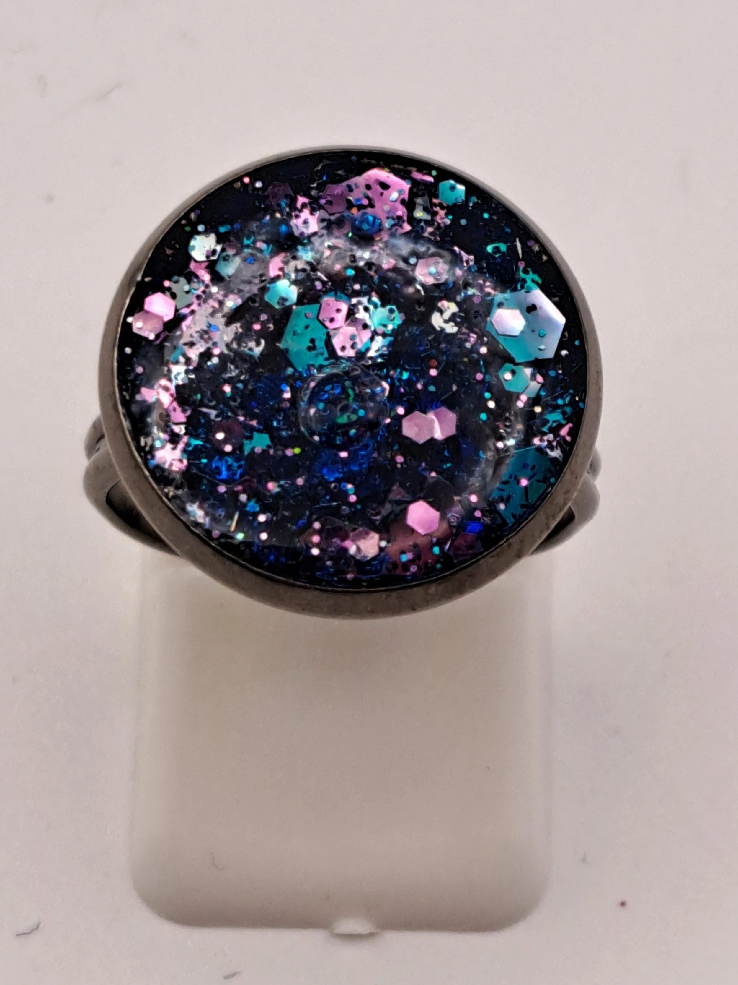 Purple/Blue Glitter Adjustable Ring