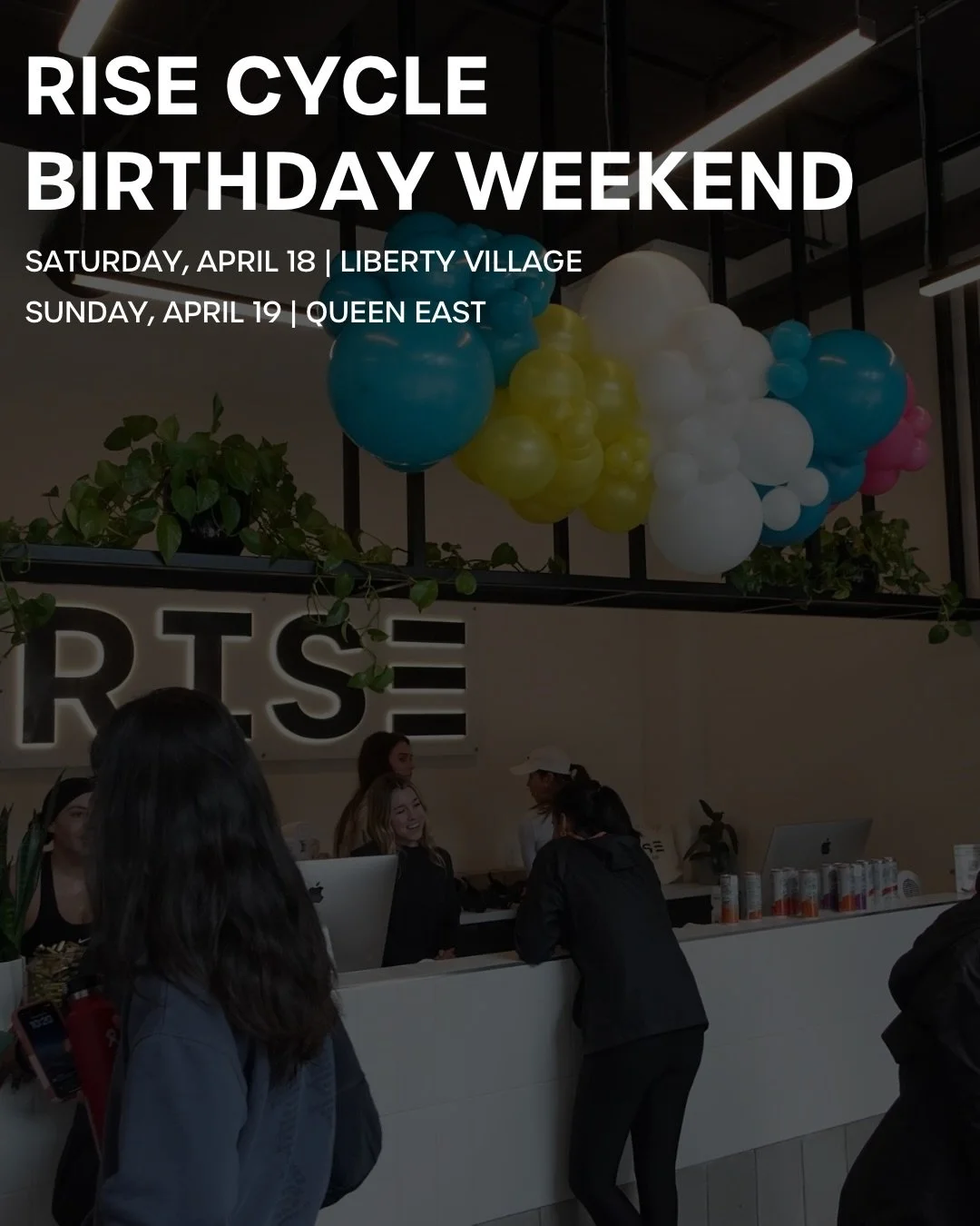 Our annual RISE birthday weekend is coming up 🎉🎂🚴&zwj;♀️
We&rsquo;re celebrating all weekend long with team teaches, surprise giveaways in every class, and drinks on us!

🍹 Beverages by White Claw, Dillon&rsquo;s, The Finnish Long Drink &amp; Sun