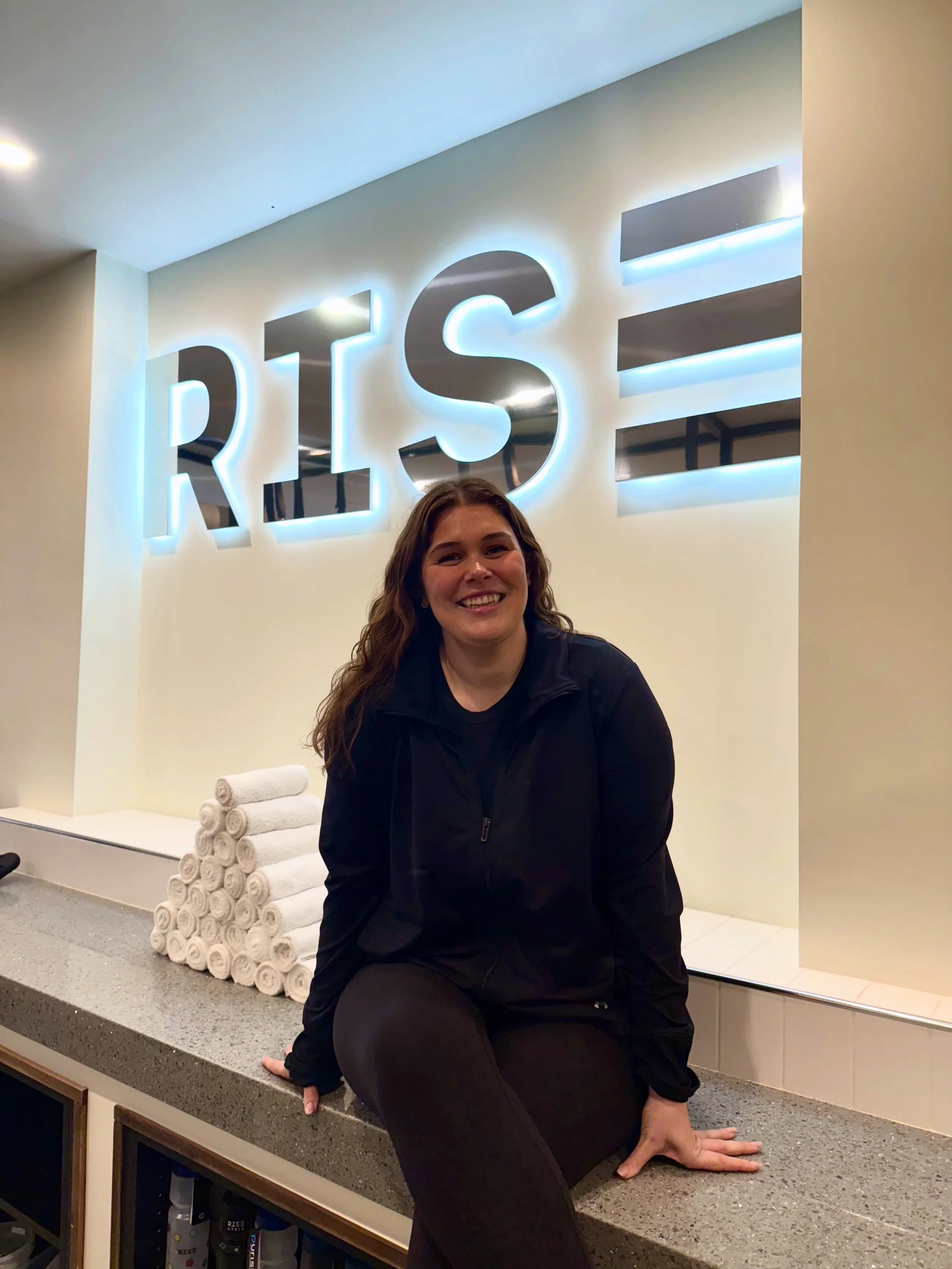 RISE Cycle, if you haven&rsquo;t already, meet Michelle! One of our Queen East front desk girls 🩷🩵💛

How long have you been at RISE?
Since we opened, 2 years

What&rsquo;s the very first thing you do when you arrive for a shift?
Do you want the te
