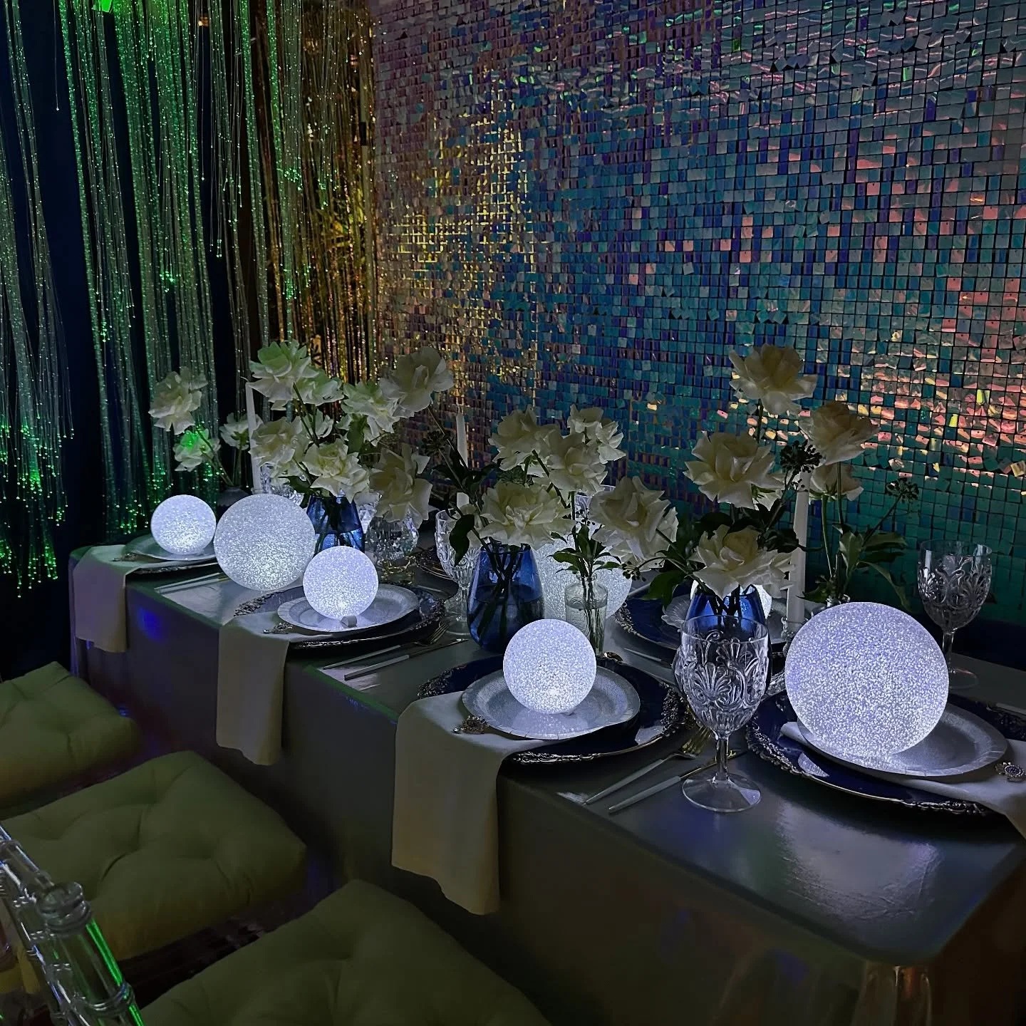 A celestial soir&eacute;e where stardust meets elegance, and moonlight dances across every detail.

Step into a tablescape that whispers magic, mirrors the cosmos, and sparkles with galactic charm. From glowing orbs to crystal-clear glasses, every el