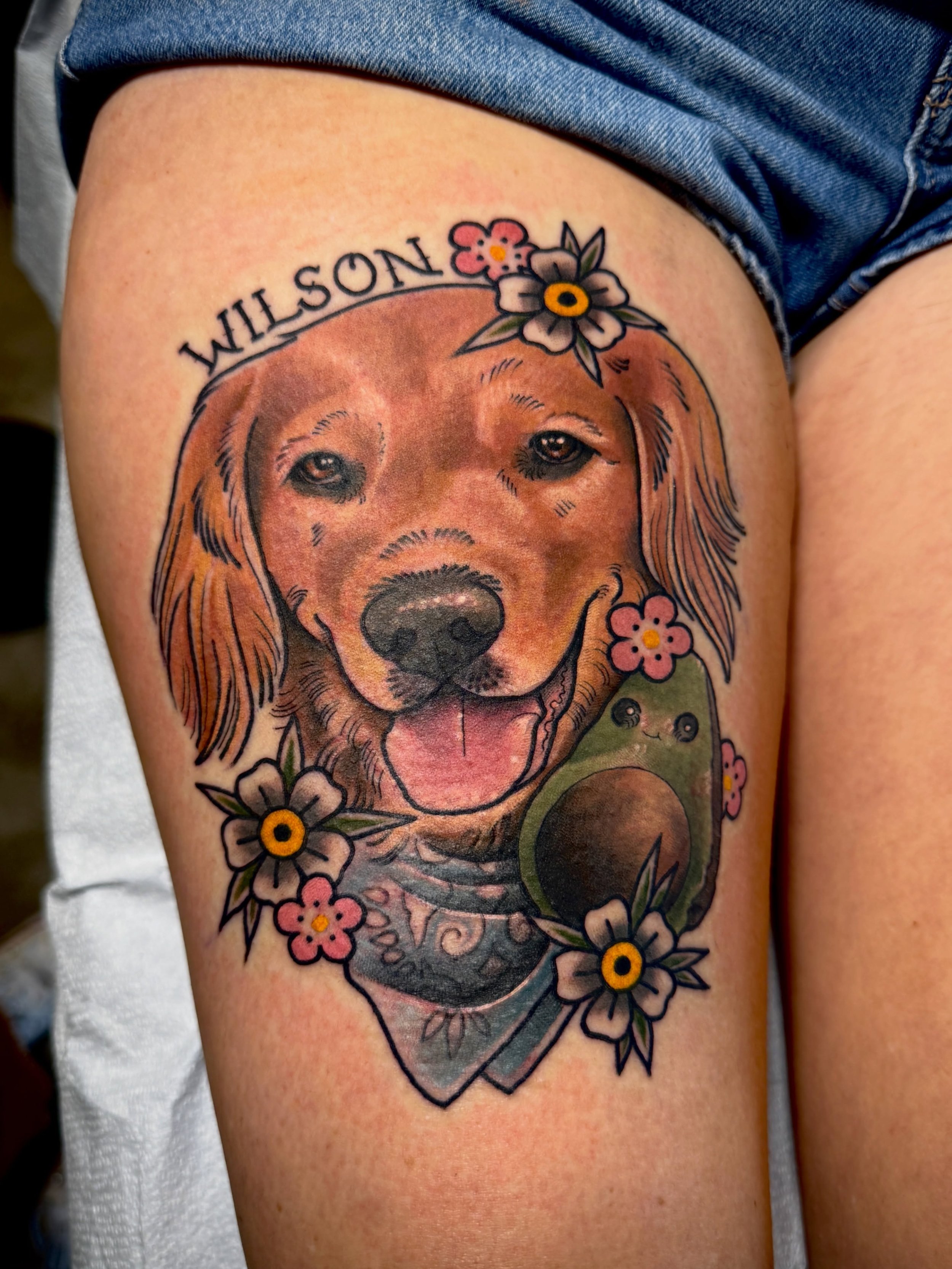 🥑 WILSON🥑
➖➖➖➖➖

Had such a great time with this tattoo!
Thank you so much Savannah! 
Done @remembermeavl 

Will happily do all pet portrait tattoos, dog,cat,frog,lizard,bird,fish,spider&hellip;whatever else! I love them all!!!
.
.
.
#dogsofinstagr