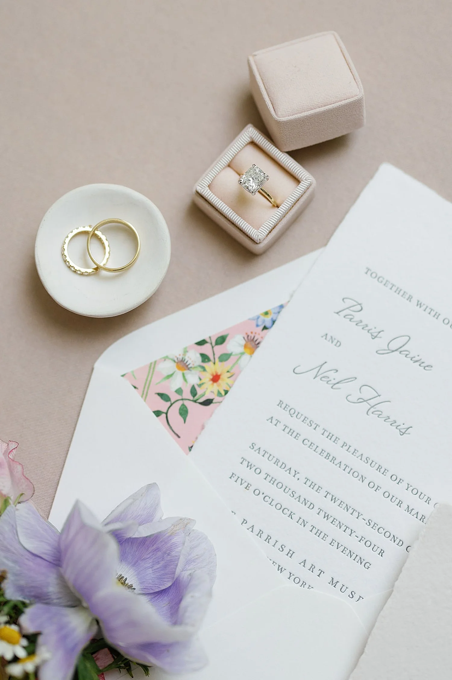  summer wedding invites with floral envelope liner 