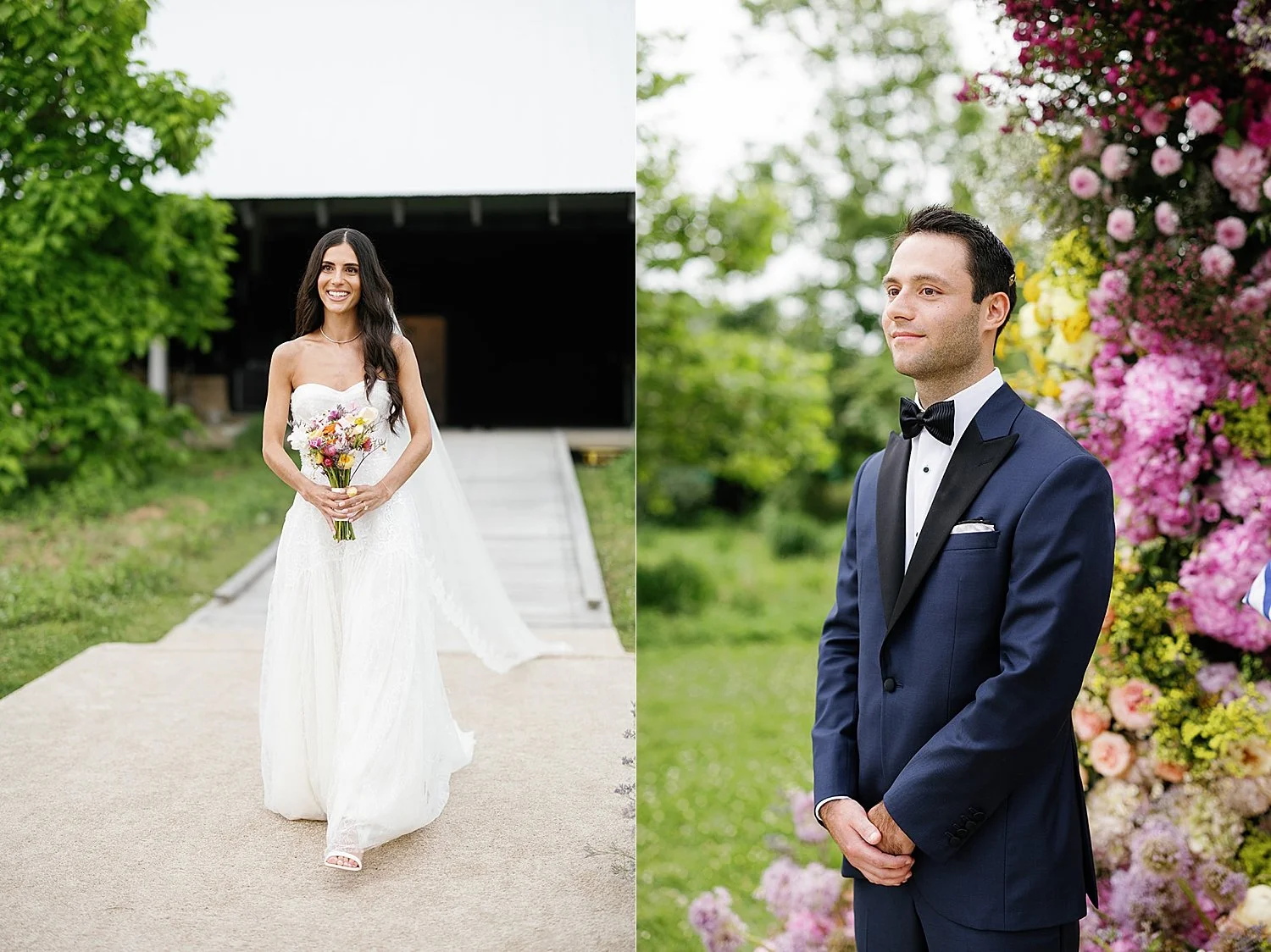  bride walking down the aisle and groom watching her 