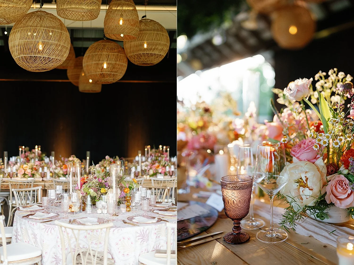  Elevated wedding reception design with summer florals decorating tablescapes   