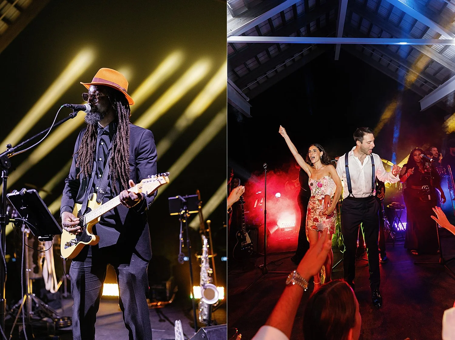  bride and groom on stage at wedding reception in the Hamptons 
