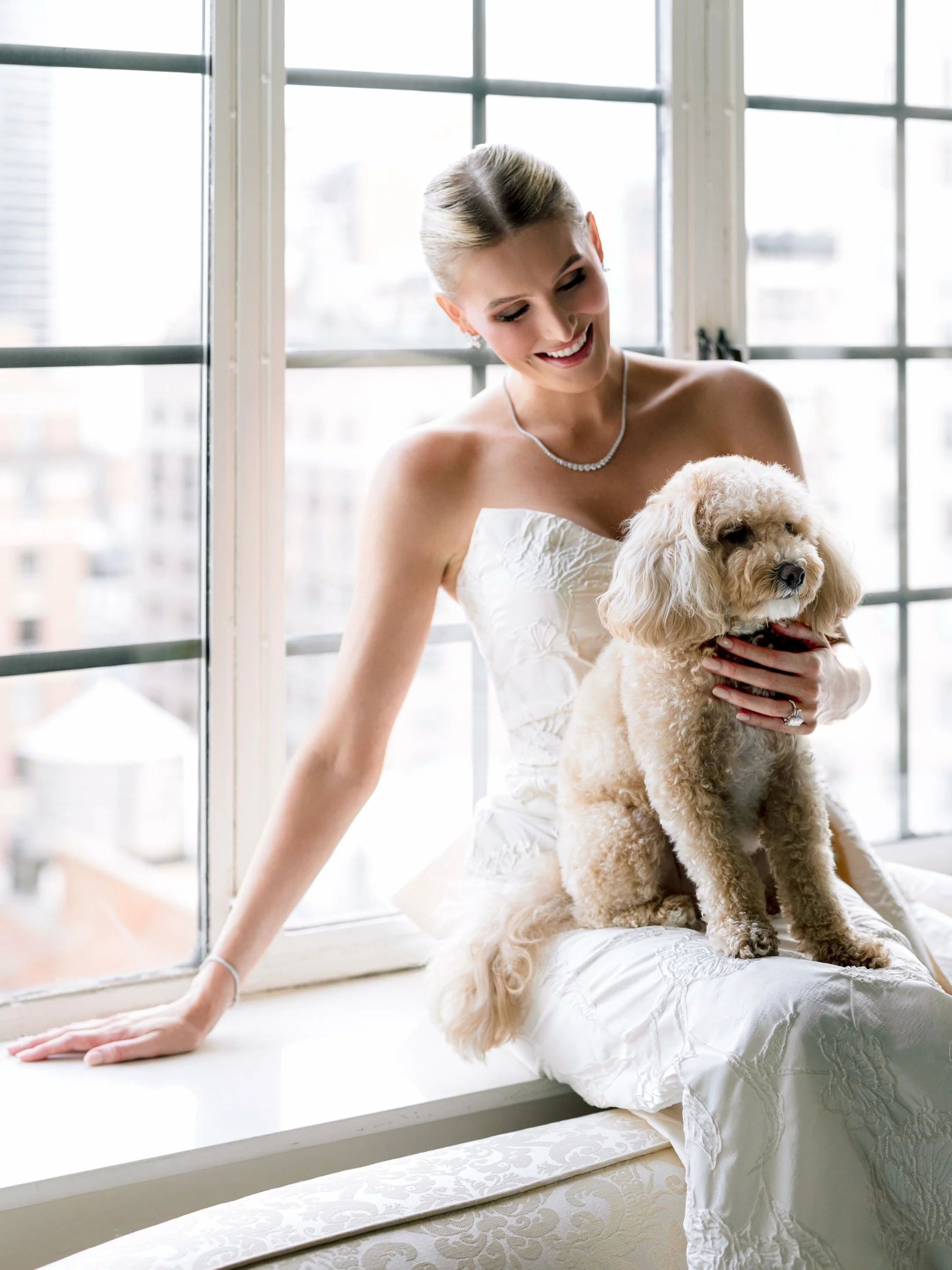 Devaney &amp; Bridges! Big congratulations to these two! 

An intimate celebration on a beautiful October day in New York City, with an incredible @moniquelhuillierbride gown and the cutest little pup. 🤍

@devaneydickey &amp; @tbridgesdickey

Such a