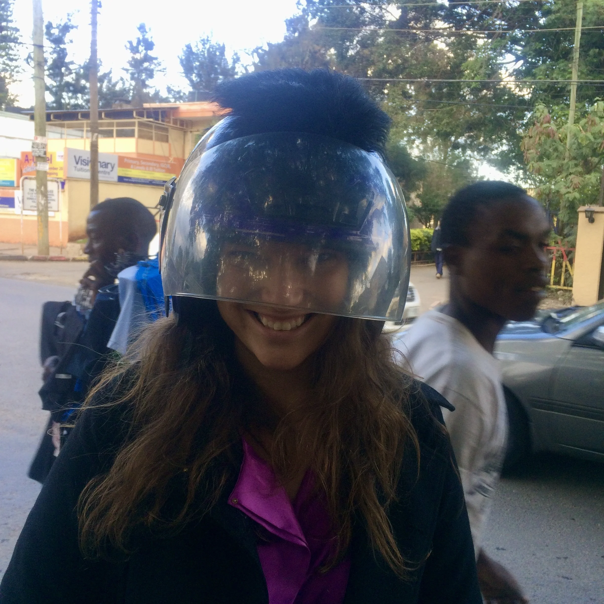 A helmet covered in a mohawk