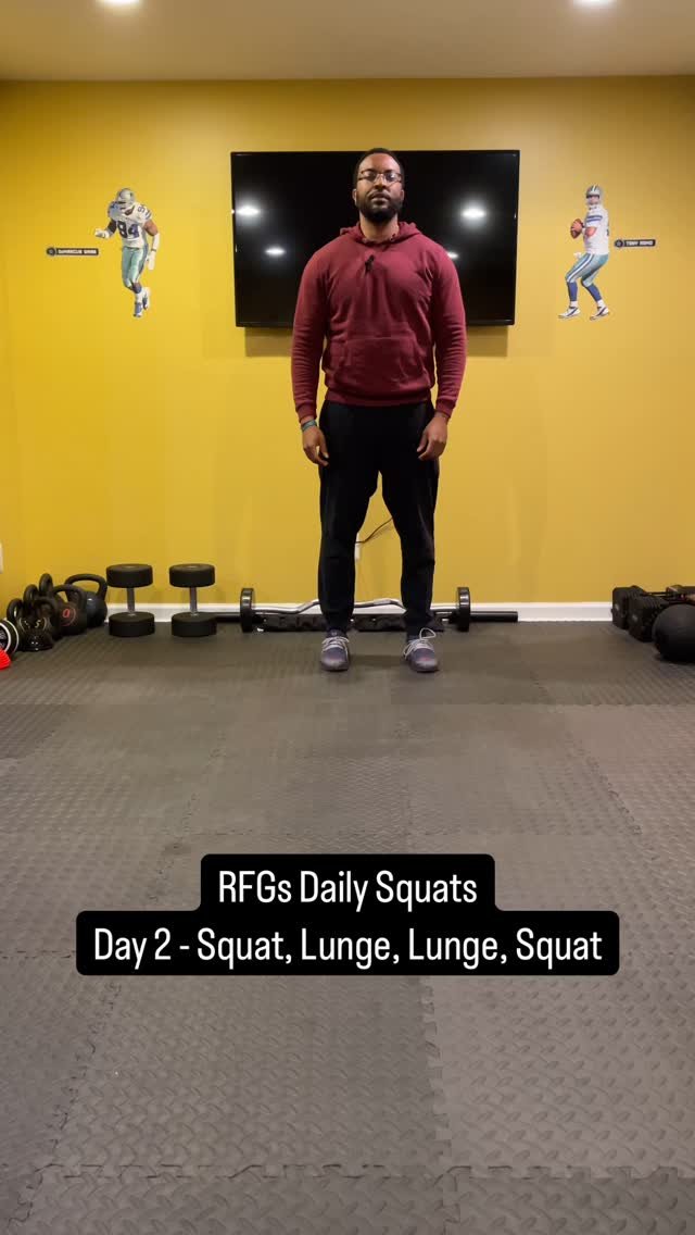 Day 2 #RFGsDailySquats and #JoshsSummerAbs
Today we’ve got squats and forward lunges combined with 4 ab exercises!
Today’s abs are:
1. Flutter kicks
2. Reverse Crunches
3. Wide seated scissor crunches
4. Seated mini suitcase crunches
D