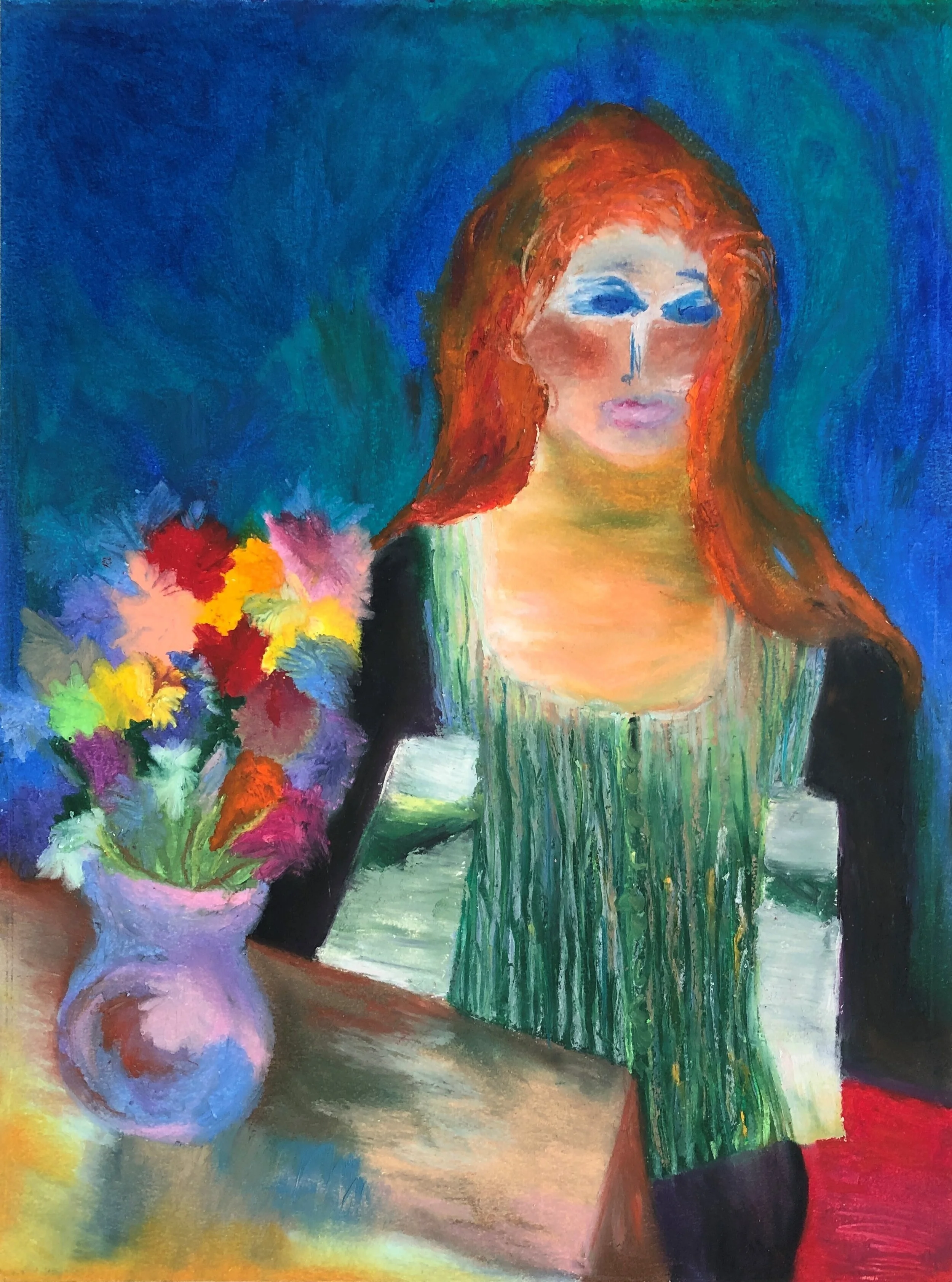 My new vest, 9"x12", Oil pastel