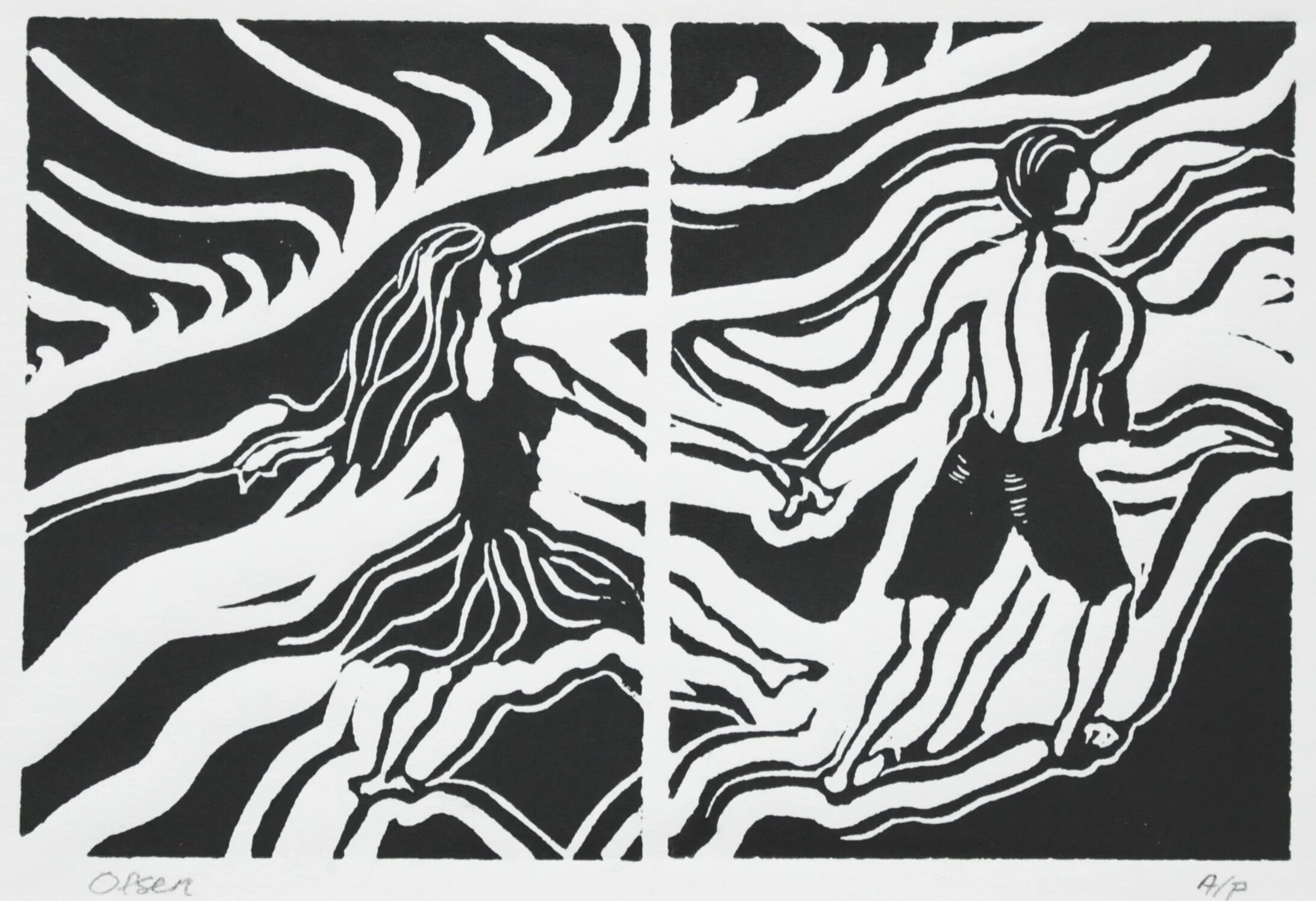 North Shore, 6"x4", Linocut Diptych