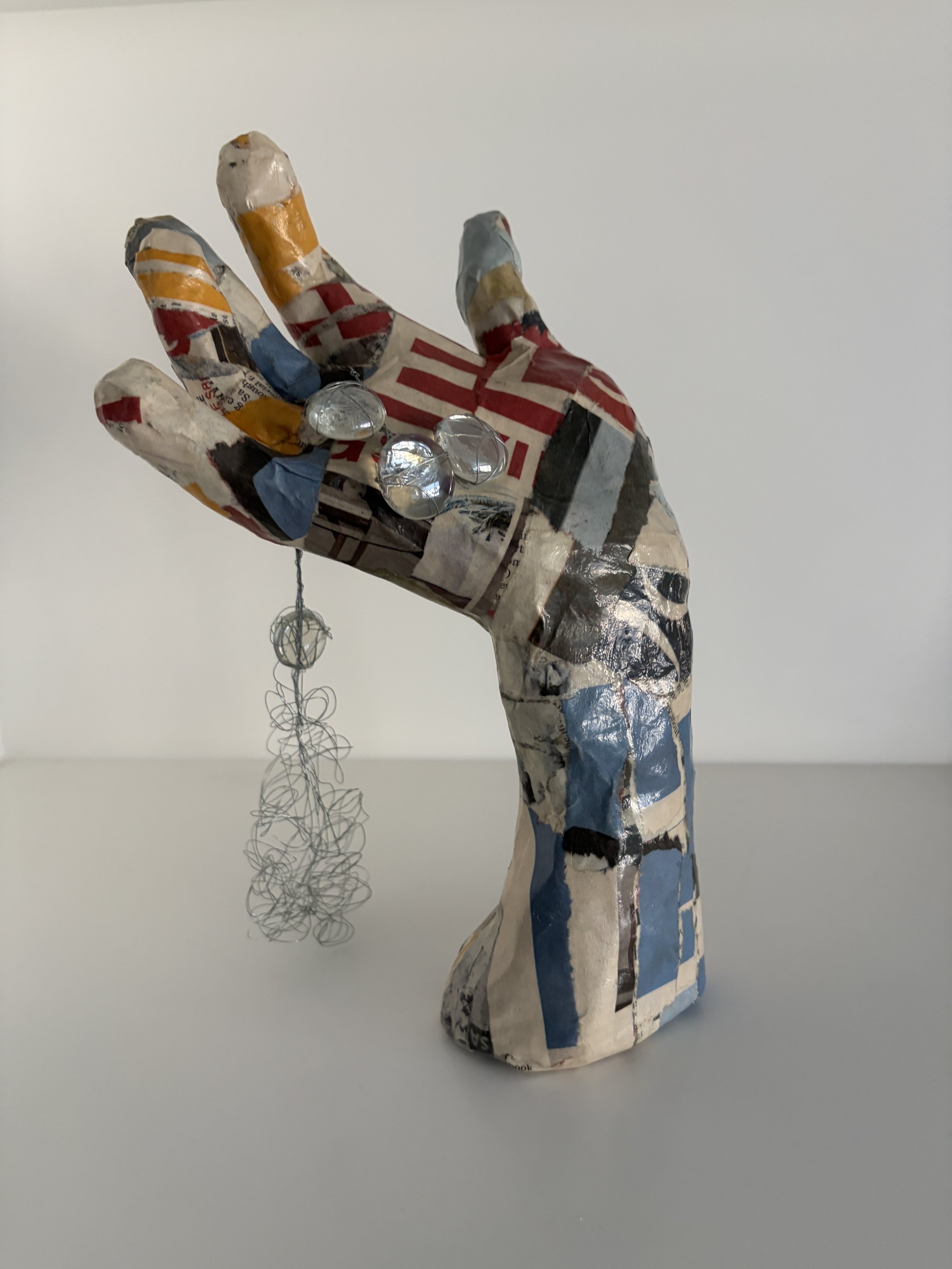 Sifting water, 6"x6"x10", Paper mache, wire, glass