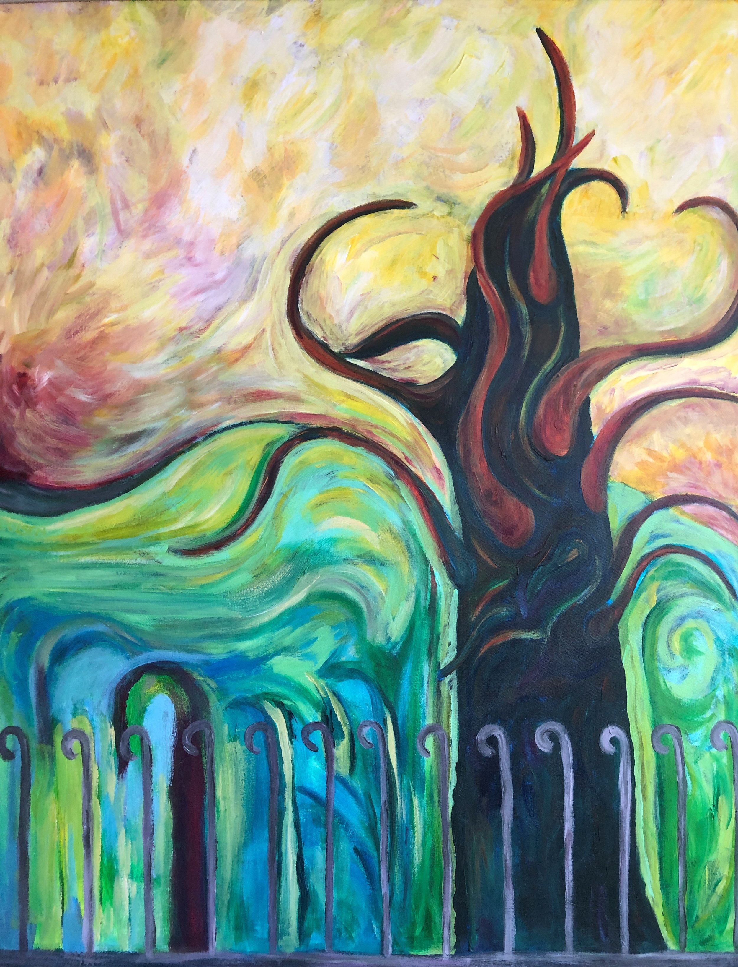 Wrought iron, 32"x40", Acrylic on canvas