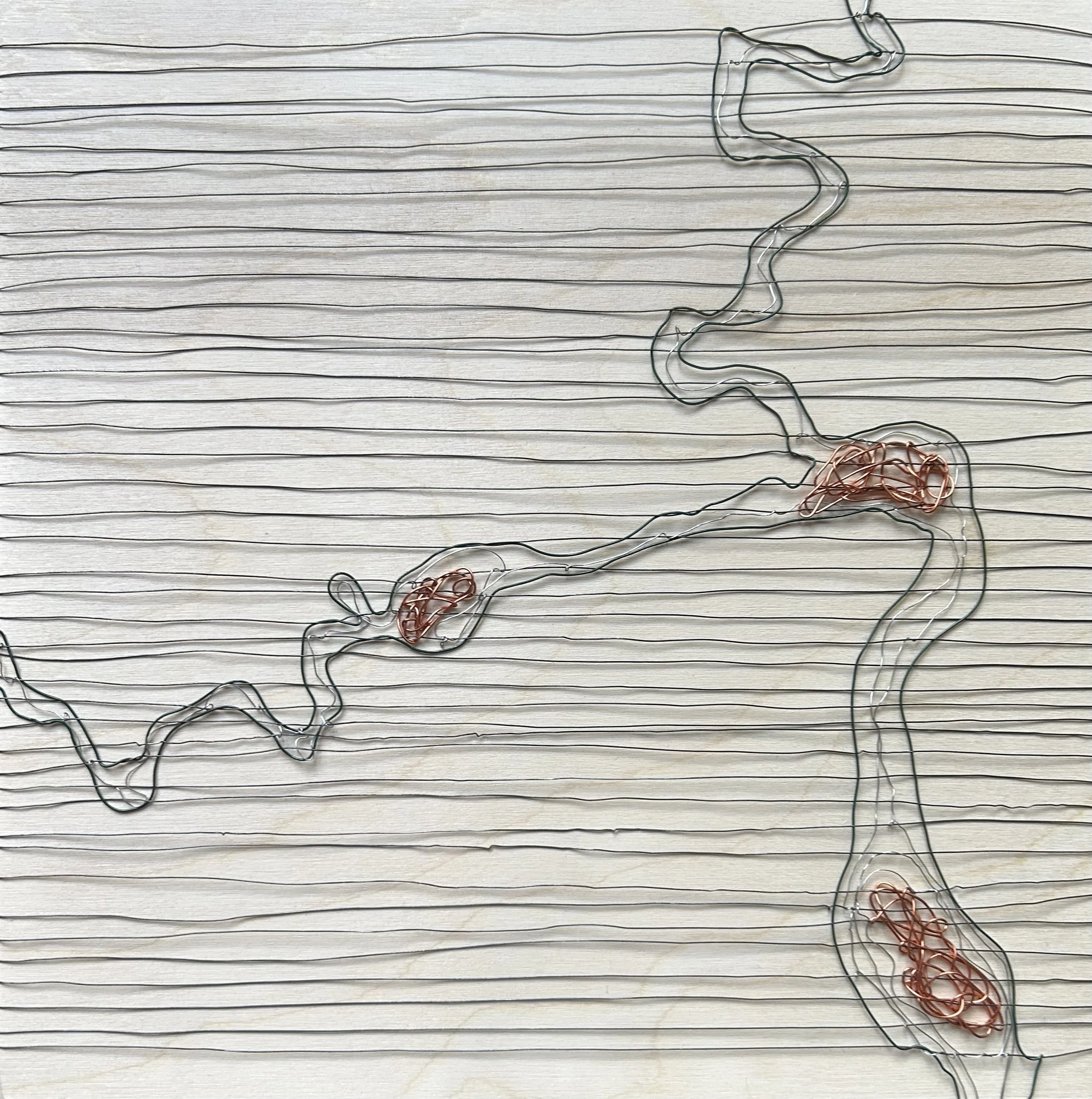 Kettle river, 10"x10", Wire weaving on wood panel