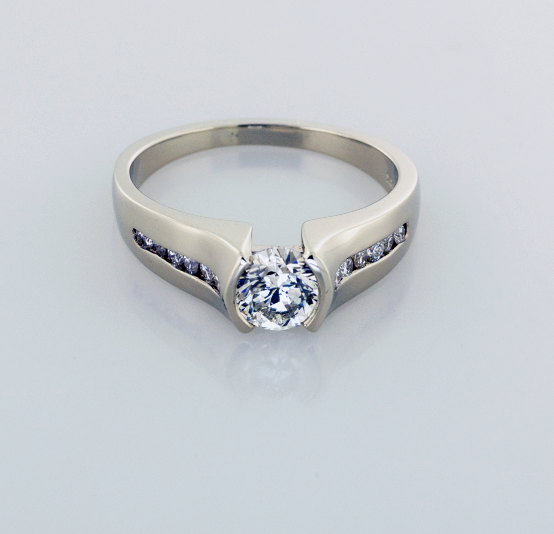 Channel Set Solitaire Contemporary Channel Set Round Diamond with Channel Diamond Accent ...
