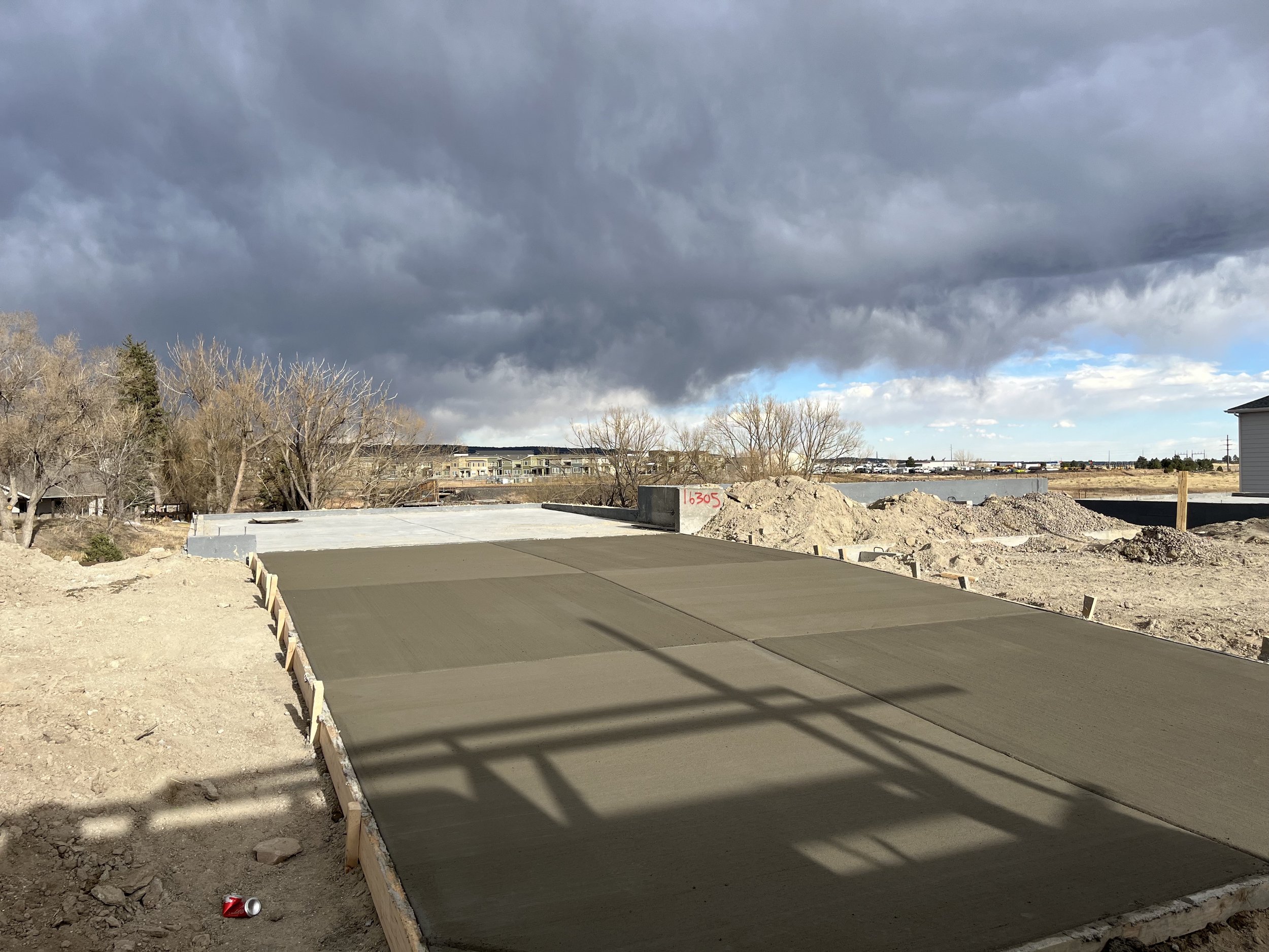 Freshly poured concrete slab in Monument, Colorado.
