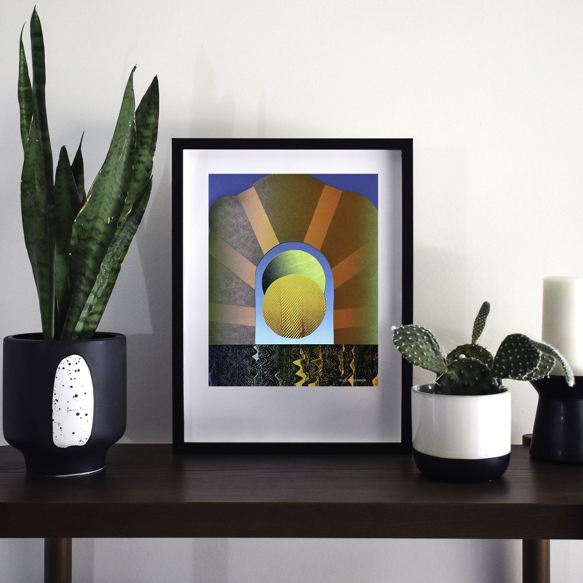 Bright colorful digital print letterpress collage Framed plants minimalism hipster 8x10