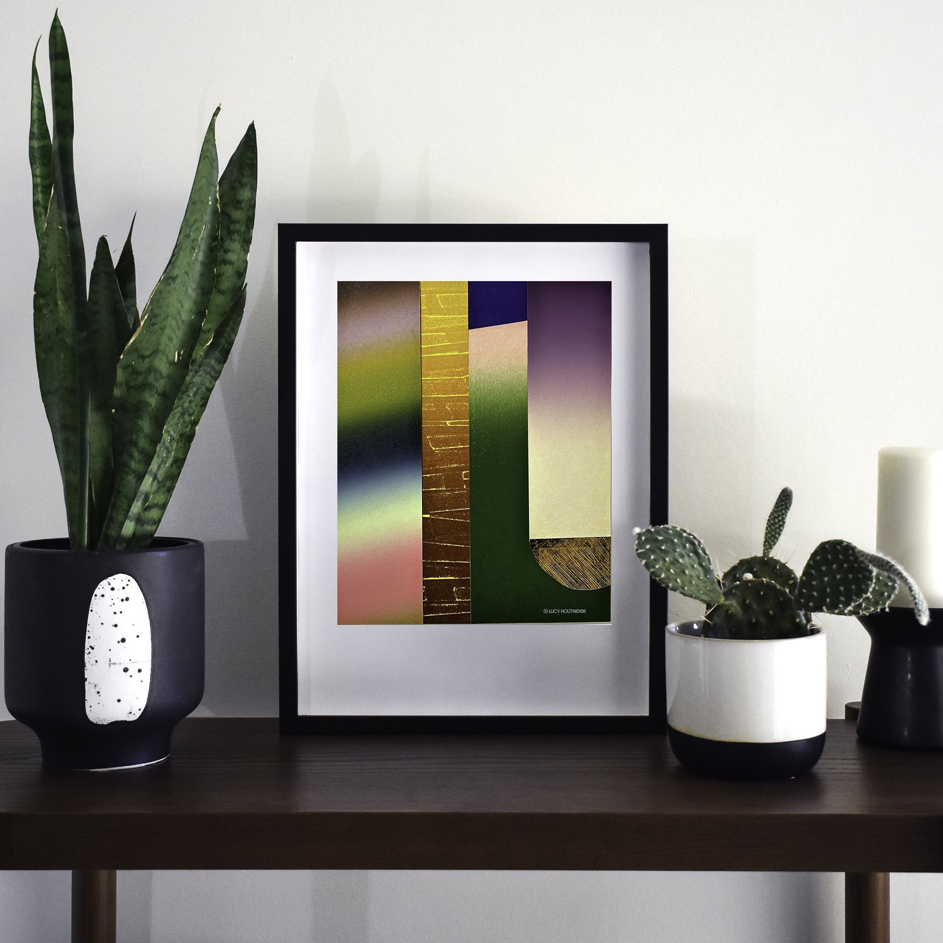 Bright colorful digital print letterpress collage Framed plants minimalism hipster 8x10