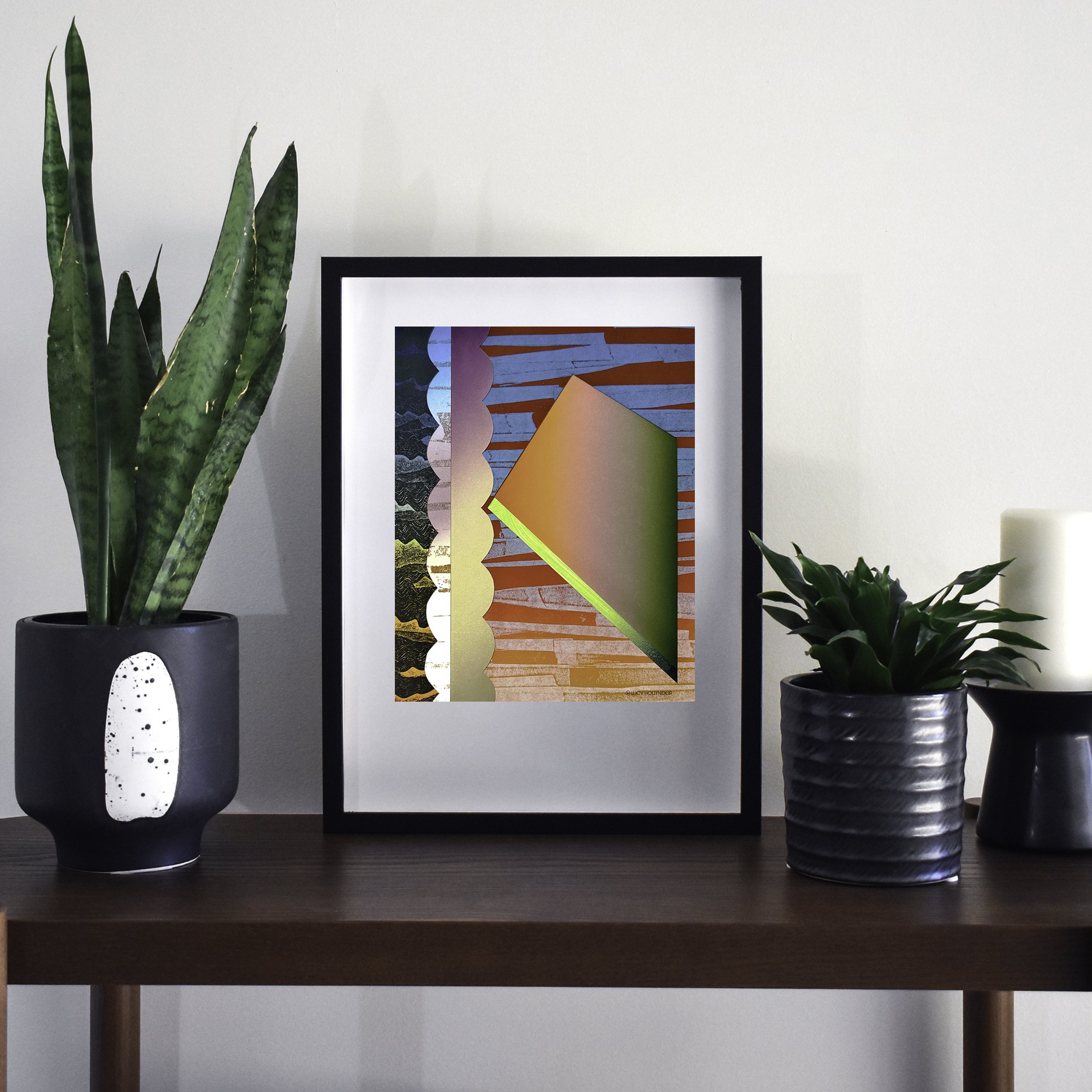 Bright colorful digital print letterpress collage Framed plants minimalism hipster 8x10