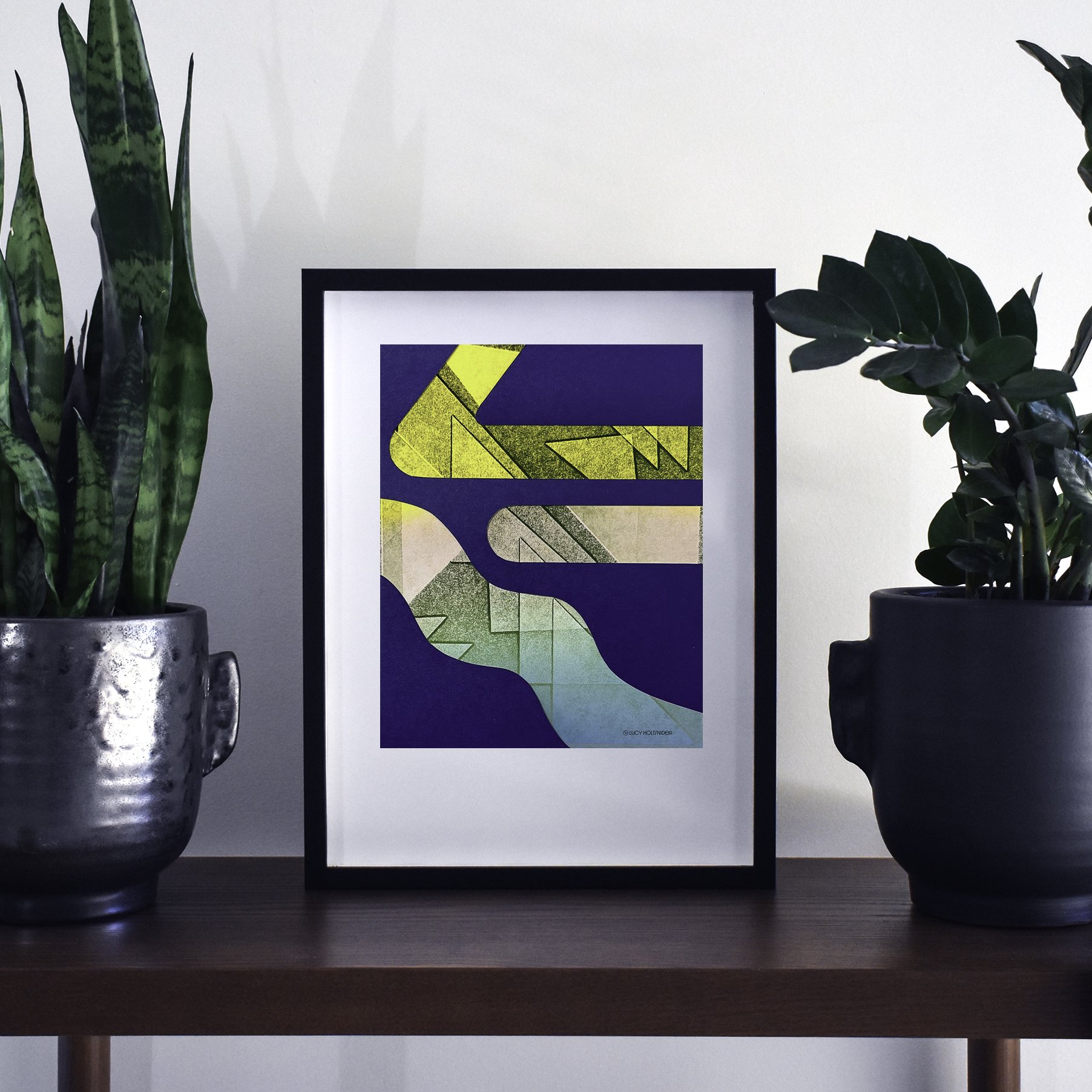 Bright colorful digital print letterpress collage Framed plants minimalism hipster 8x10