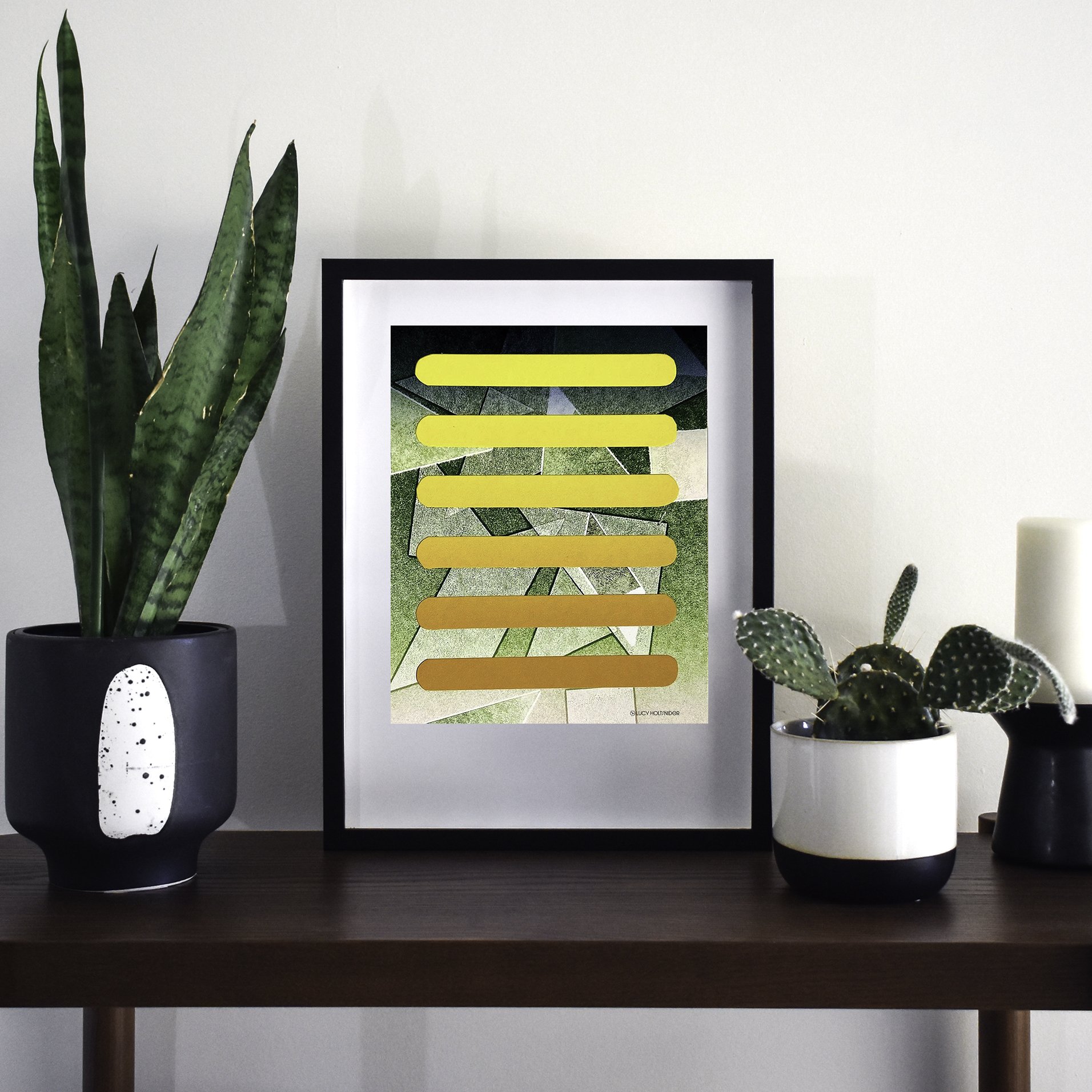 Bright colorful digital print letterpress collage Framed plants minimalism hipster 8x10