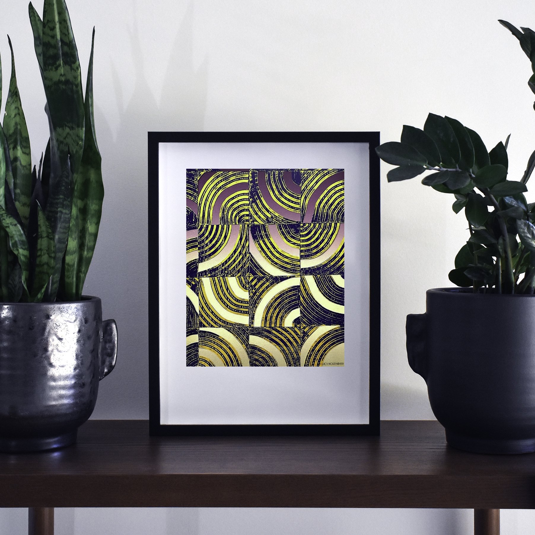 Bright colorful digital print letterpress collage Framed plants minimalism hipster 8x10