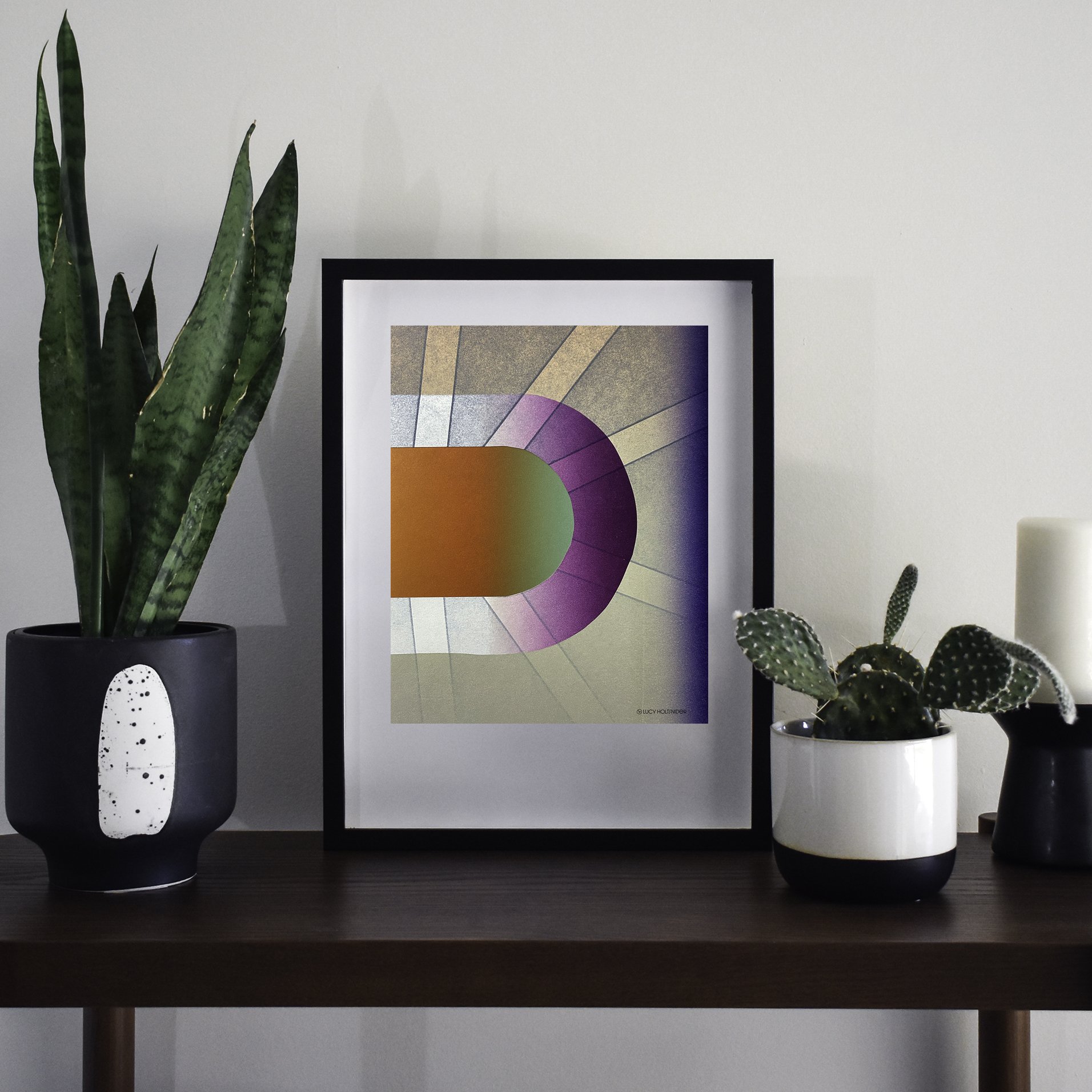 Bright colorful digital print letterpress collage Framed plants minimalism hipster 8x10