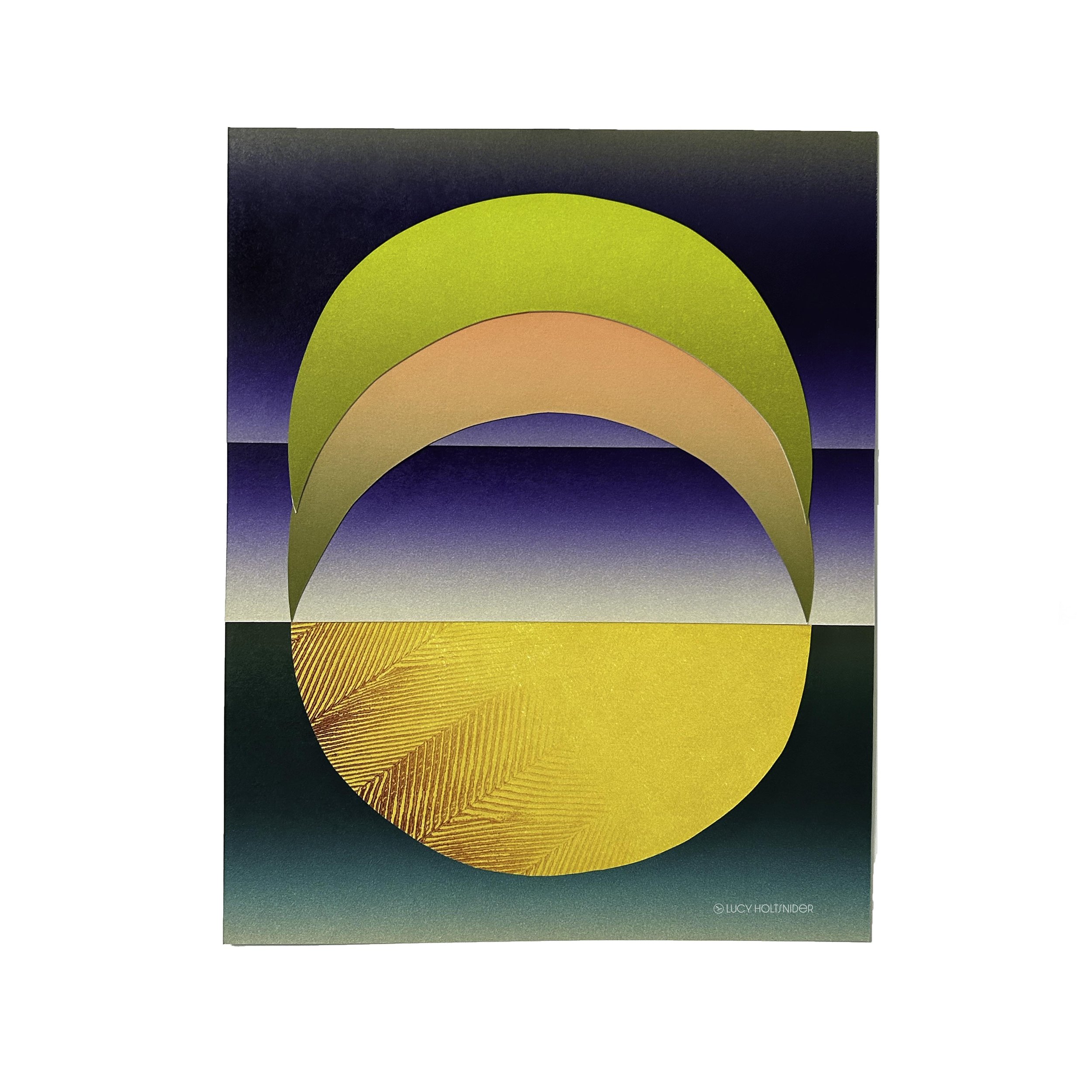 A bright colorful digital print of a letterpress collage made by Lucy Holtsnider that is 8x10".