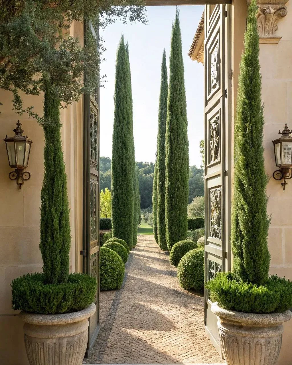 Tall Italian cypress trees guiding the way - nothing says la dolce vita like this view.😍