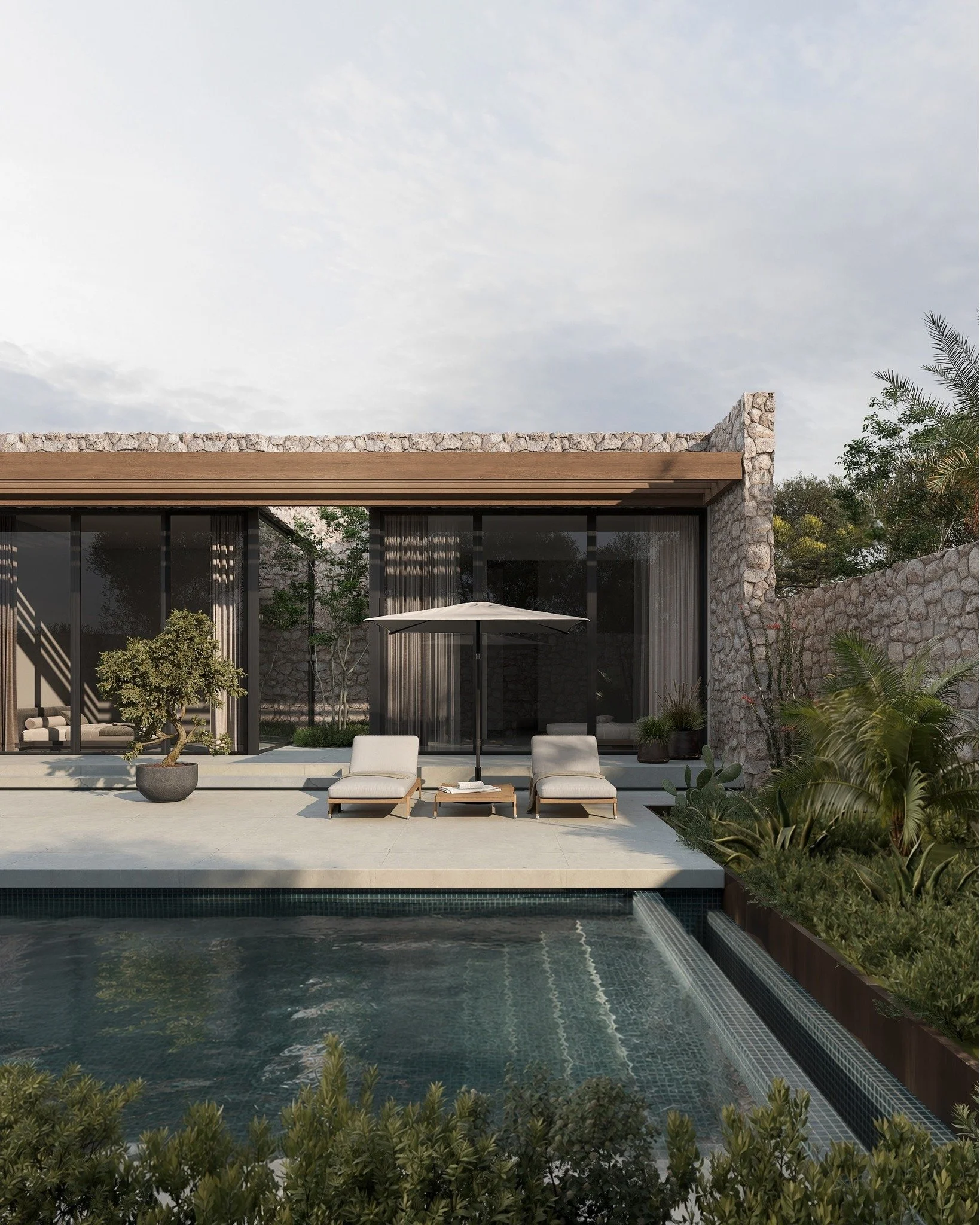 A commercial villa designed as a private retreat.

"The swimming pool and outdoor lounge areas extend the living experience beyond the interior, offering privacy, comfort, and a strong connection to the surrounding landscape."

Design by: @