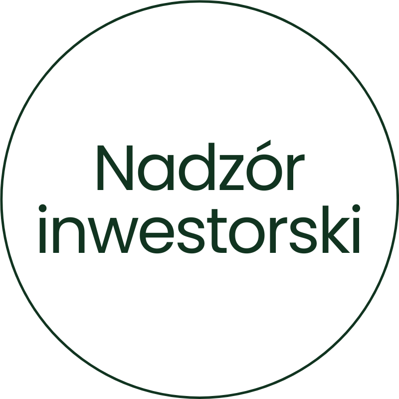 Circle with the text "Nadzór inwestorski" in the center, in Polish, on a white background with a dark green outline.