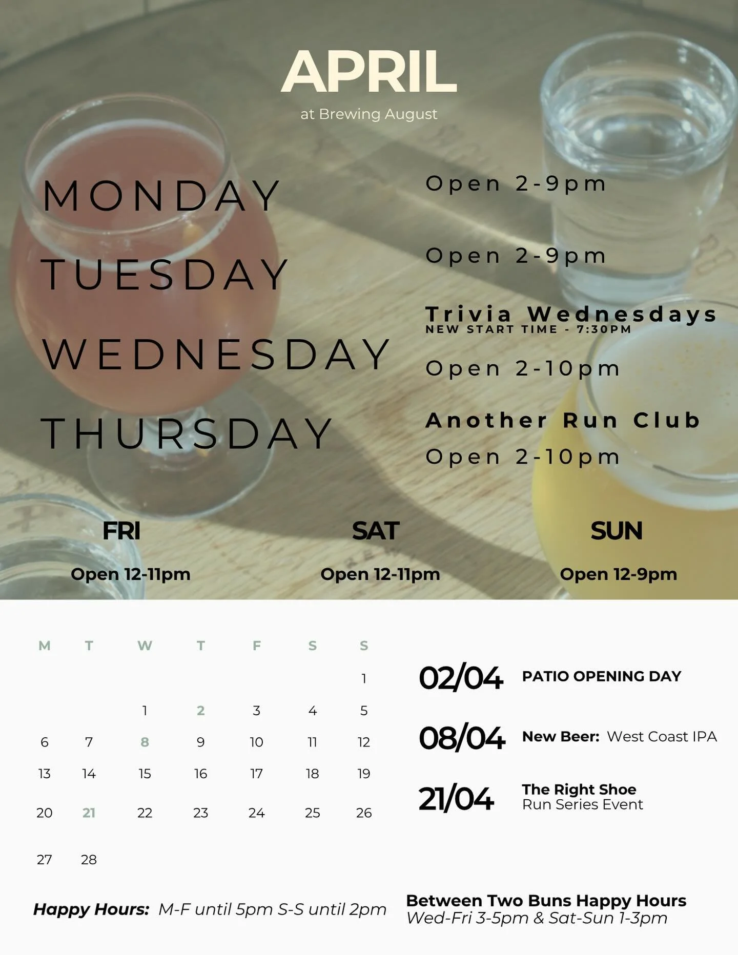 April is here and so is patio season!! 

We have summer taproom hours, brand new flavours, and tons of events happening this month. 

Make sure you don&rsquo;t miss out 🫰