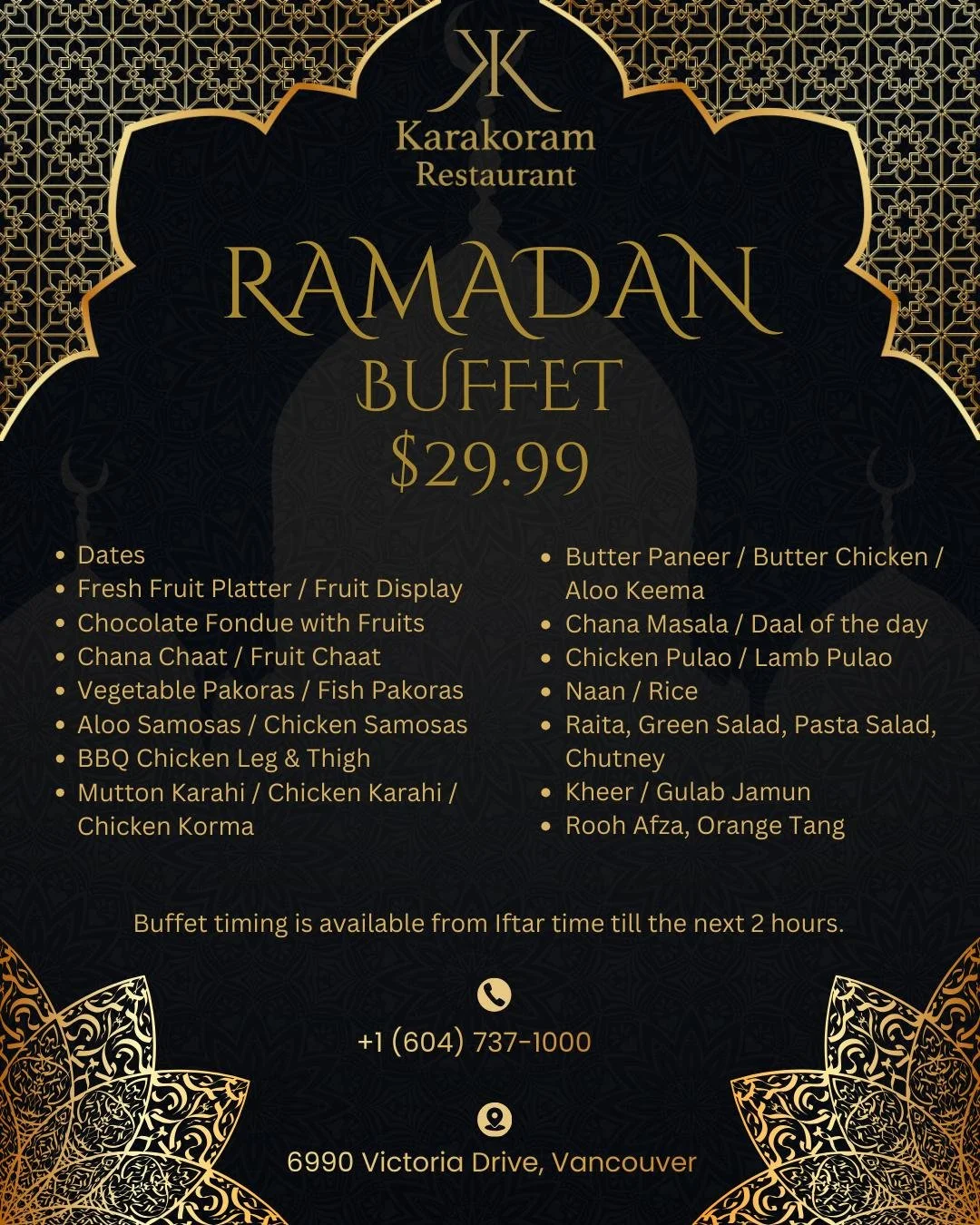 Ramadan Iftar Buffet Menu Vancouver