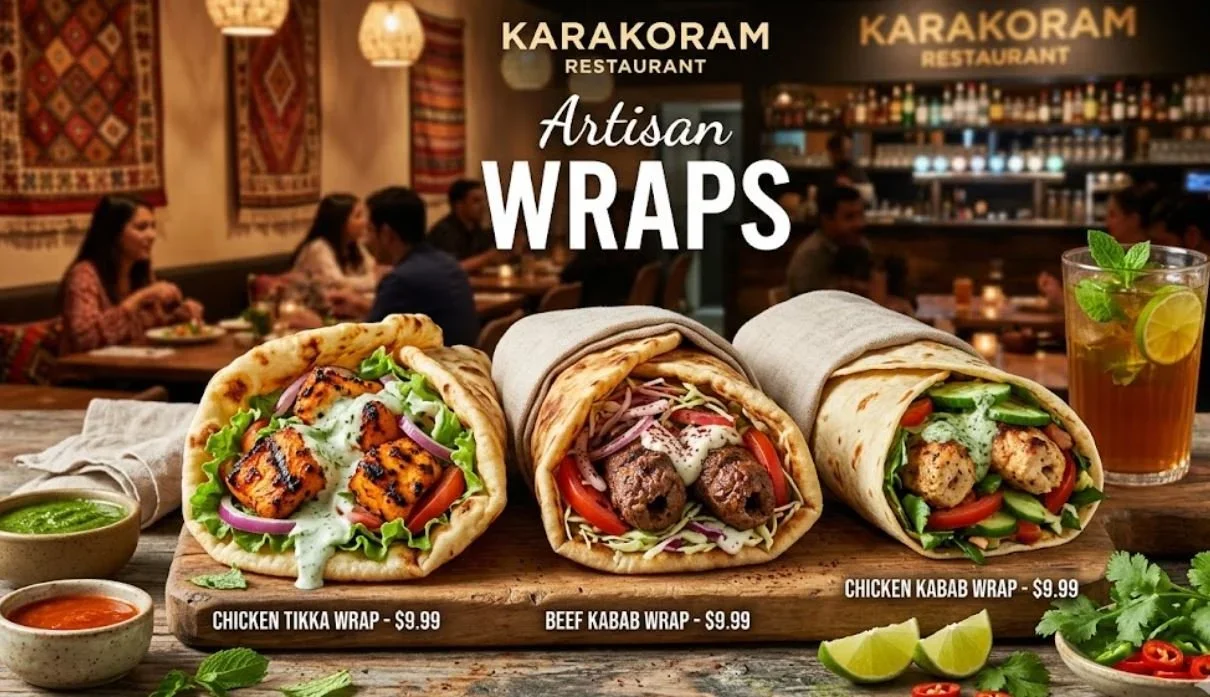 Savory WRAPS: Chicken Tikka, Beef Kabab, and Chicken Kabab&nbsp;
