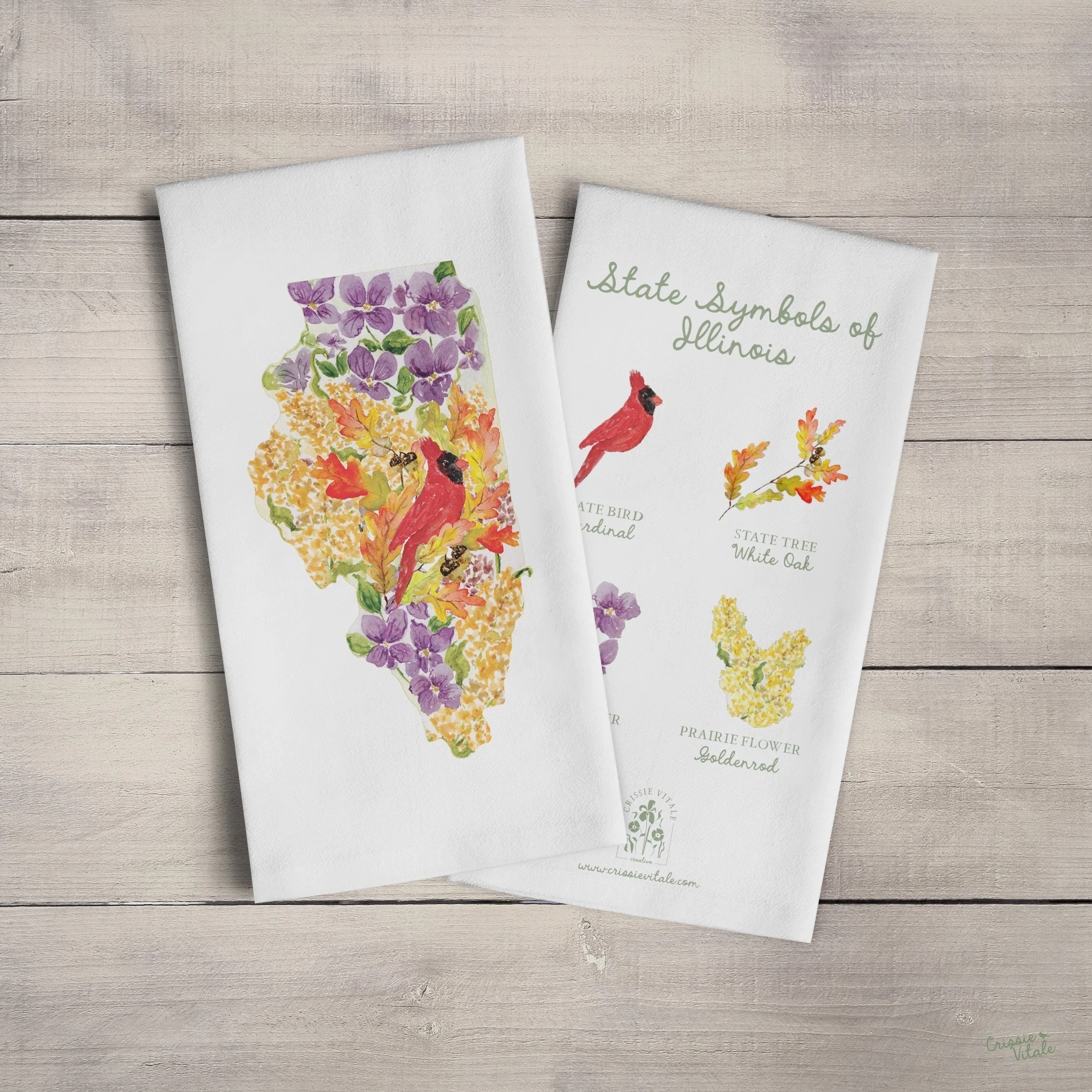 Illinois State Symbols Tea Towel ~*Fall Version*~
